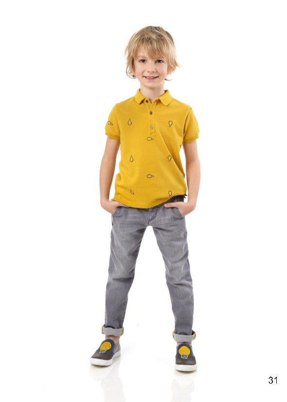 Boys Yellow Lightbulb Printed Polo Shirt - CÉMAROSE | Children's Fashion Store - 2
