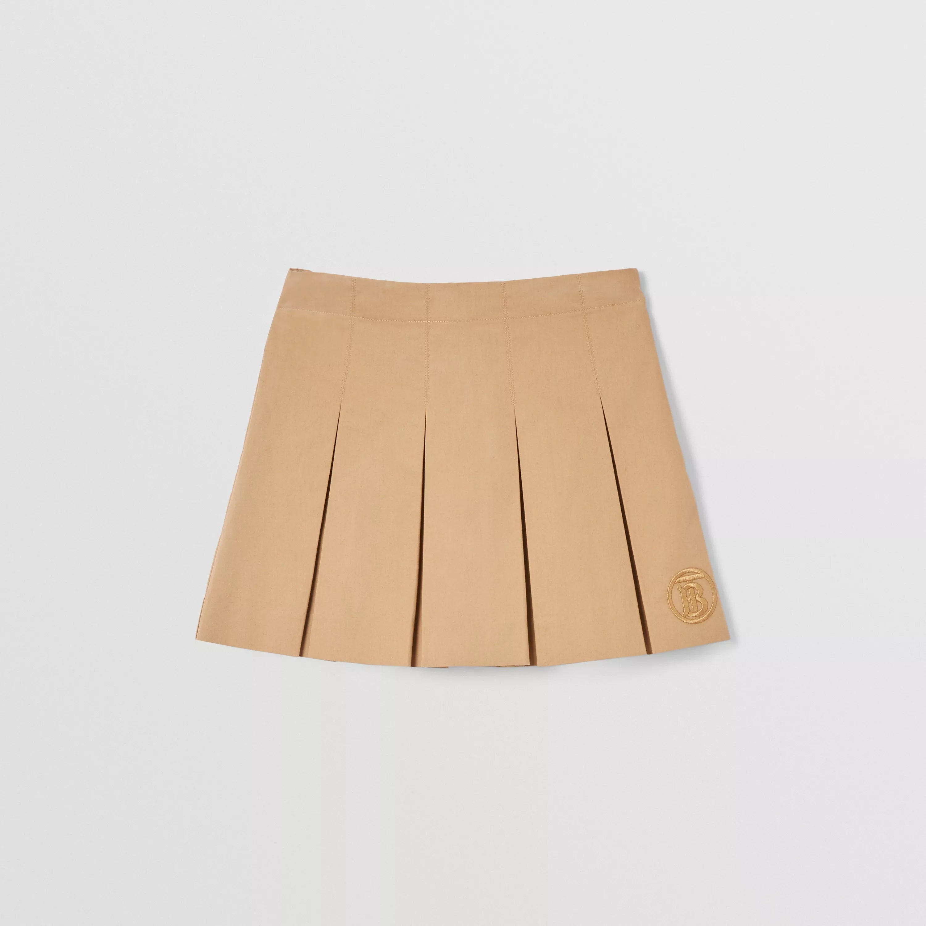 Girls Beige Logo Pleated Skirt
