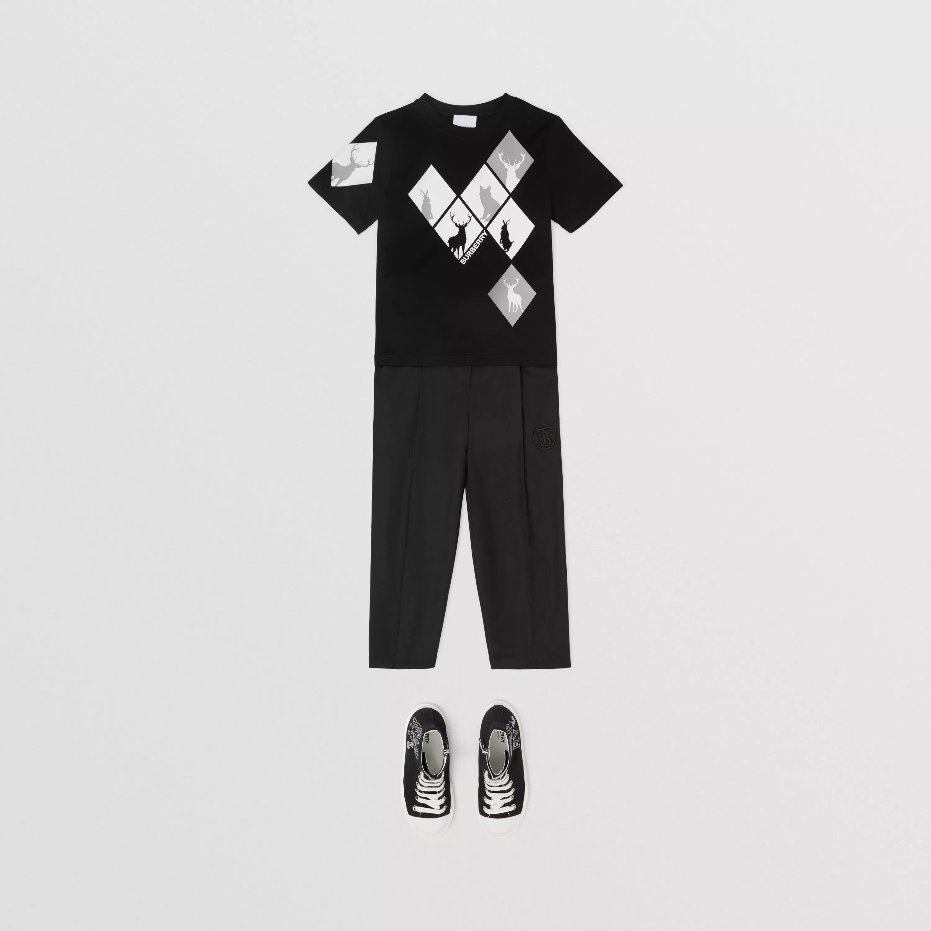 Boys & Girls Black Printed Cotton T-Shirt