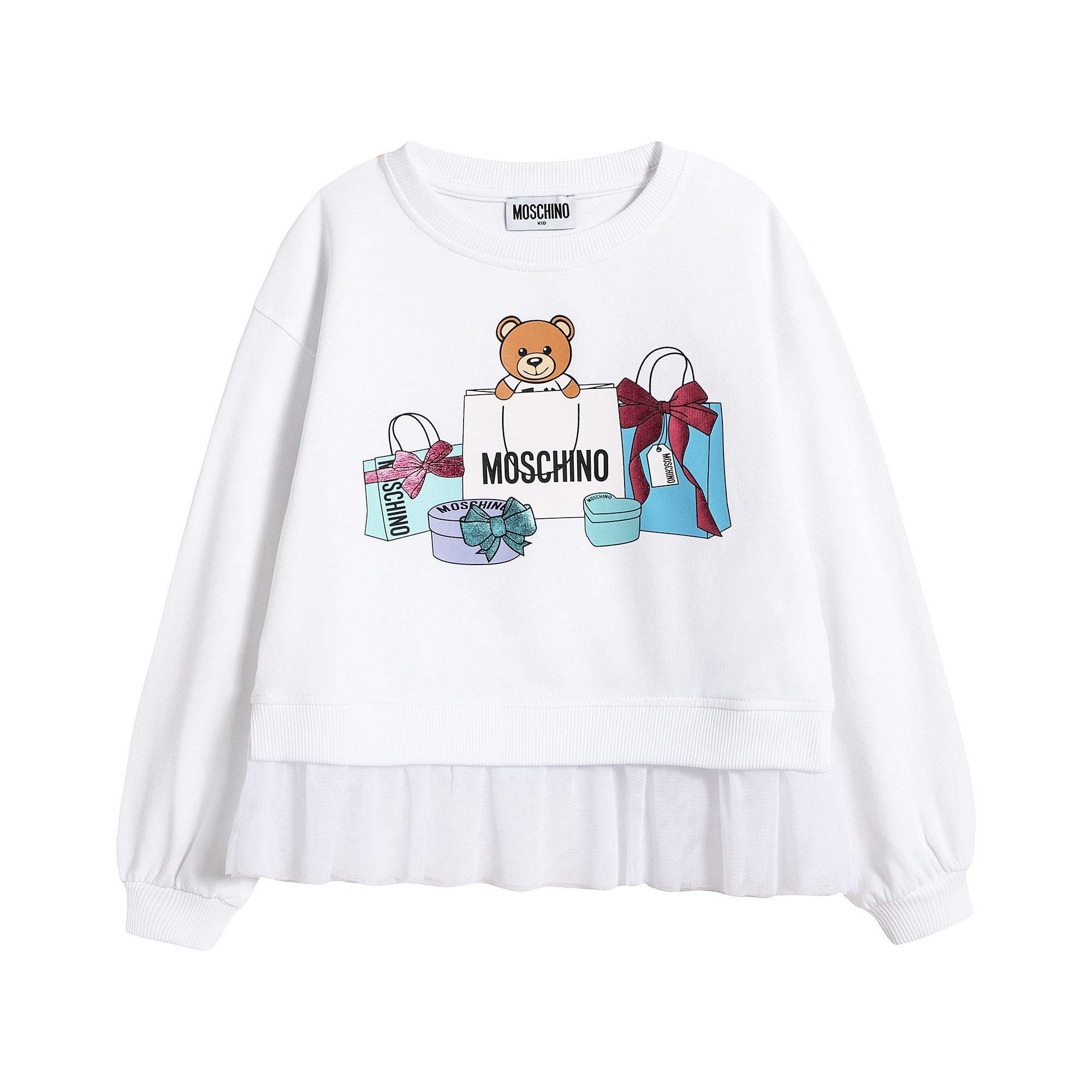 Girls White Print Cotton T-Shirt