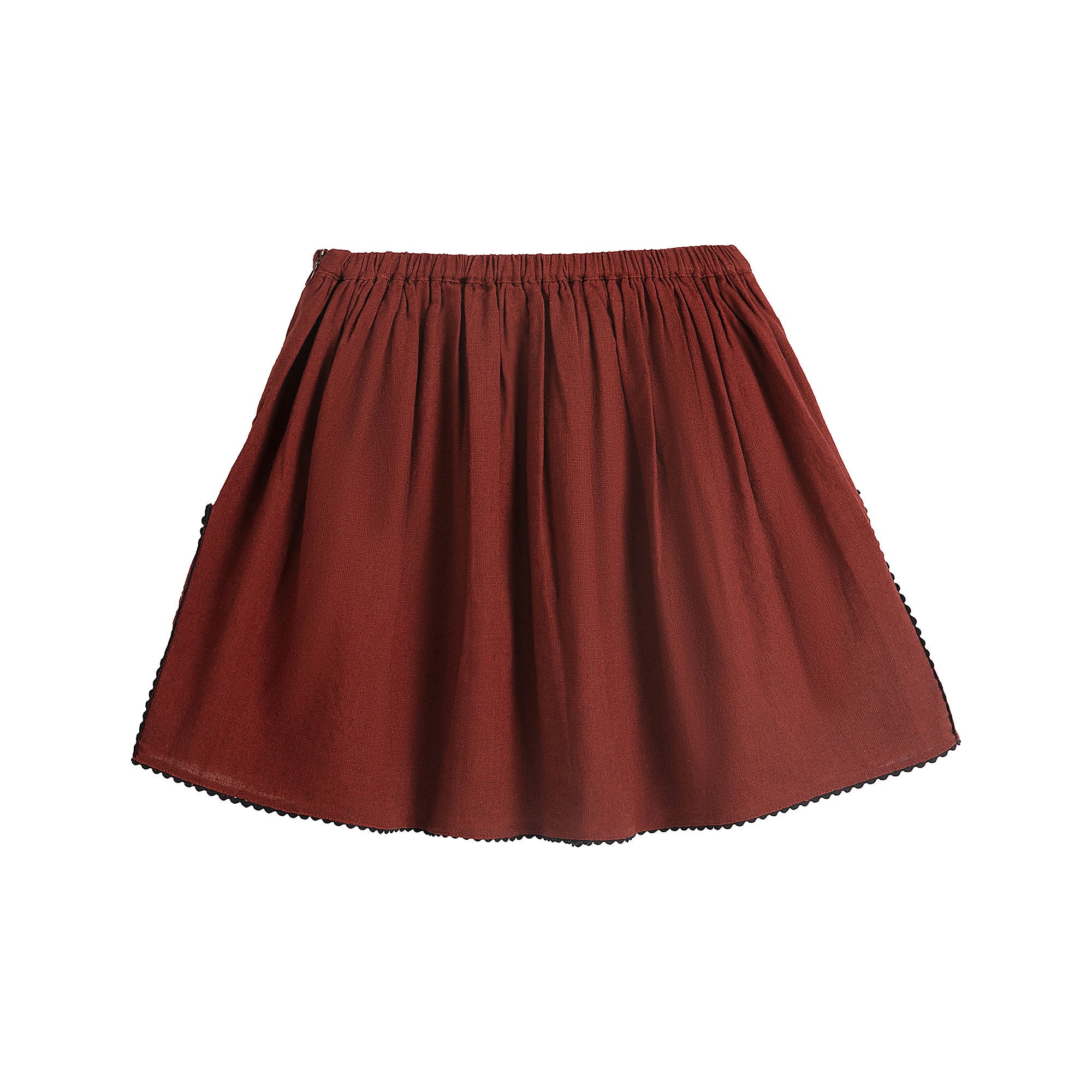 Girls Wine Red Embroidered Cotton Skirt