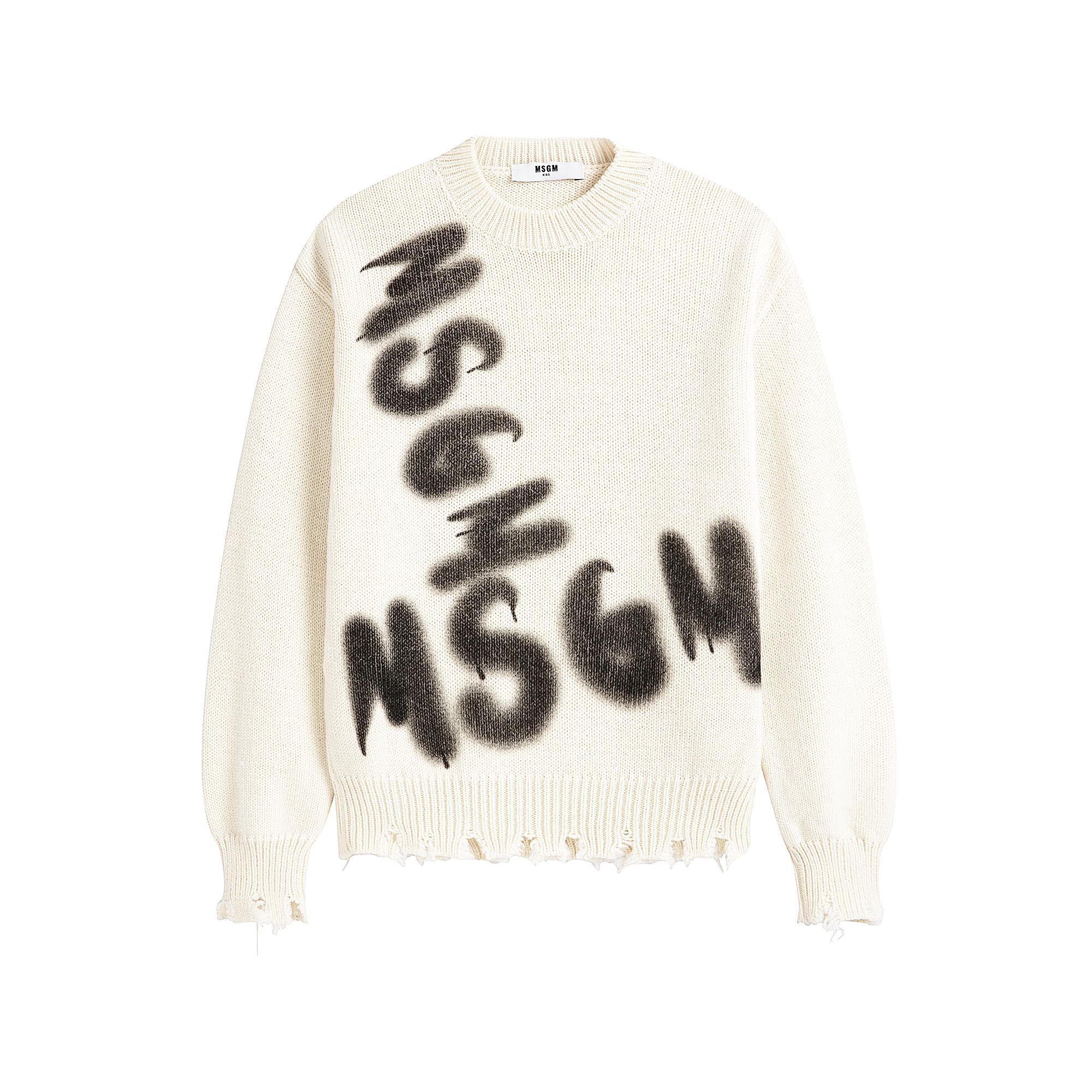 Boys & Girls White Logo Wool Sweater