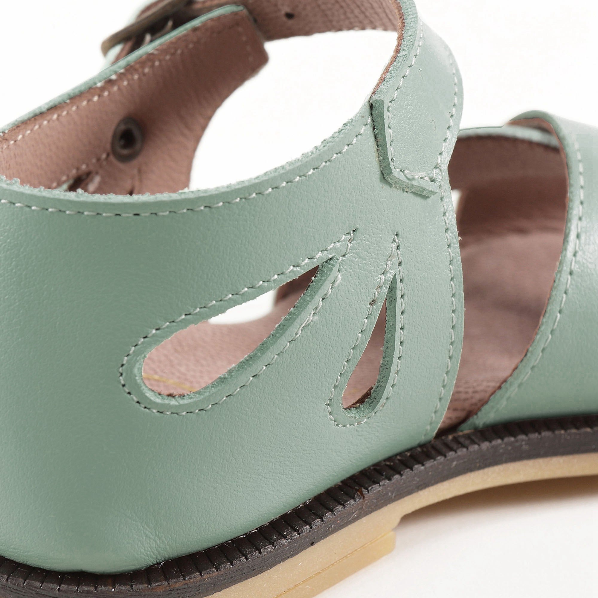 Girls Light Green Leather Sandals