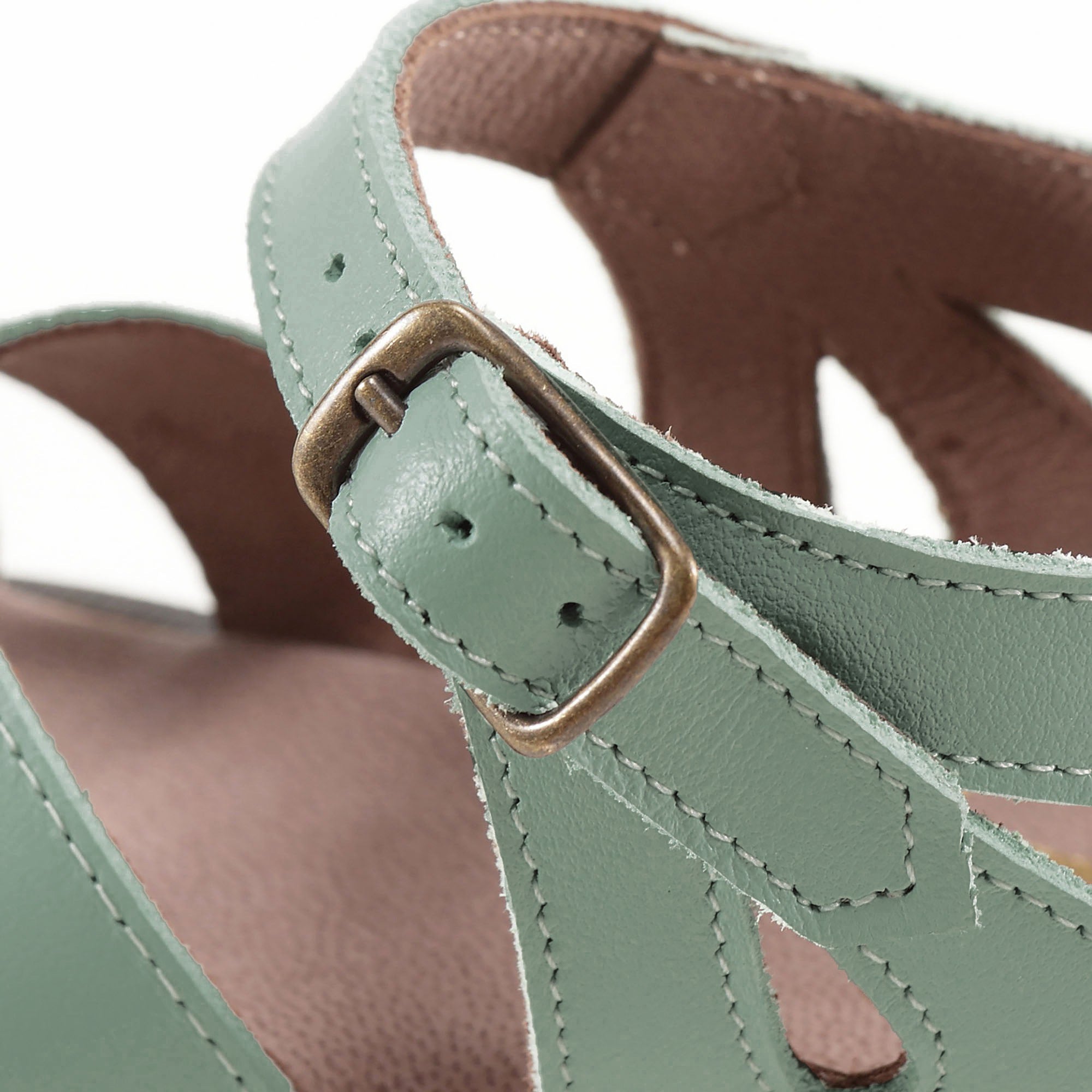 Girls Light Green Leather Sandals
