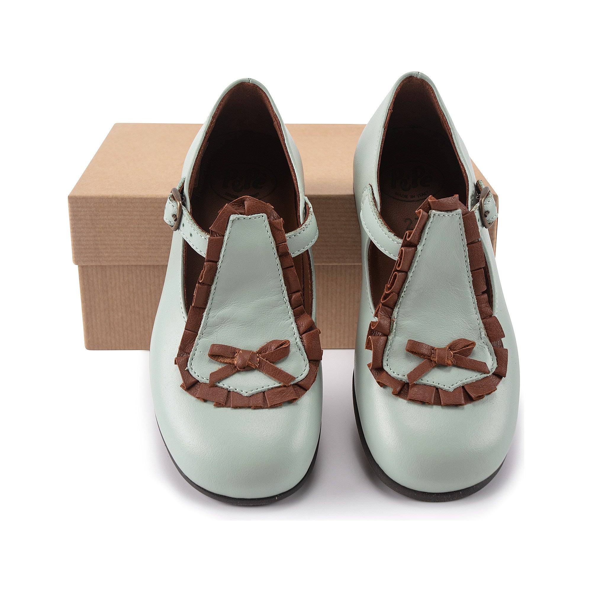 Girls Light Blue Leather Shoes