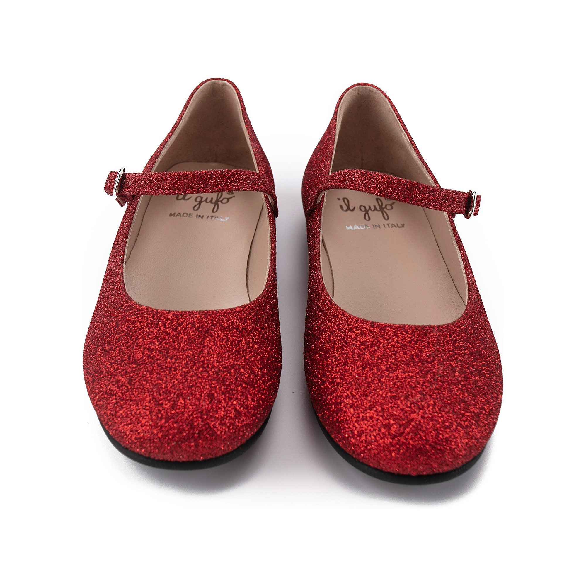 Girls Red Glitter Flat Shoes