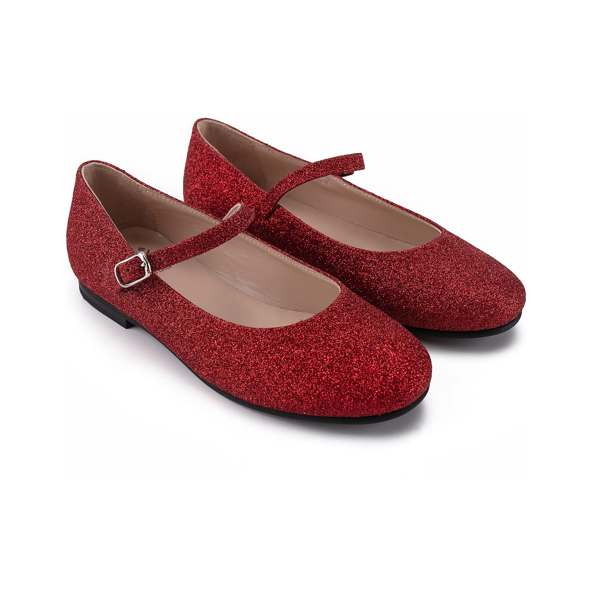 Girls Red Glitter Flat Shoes