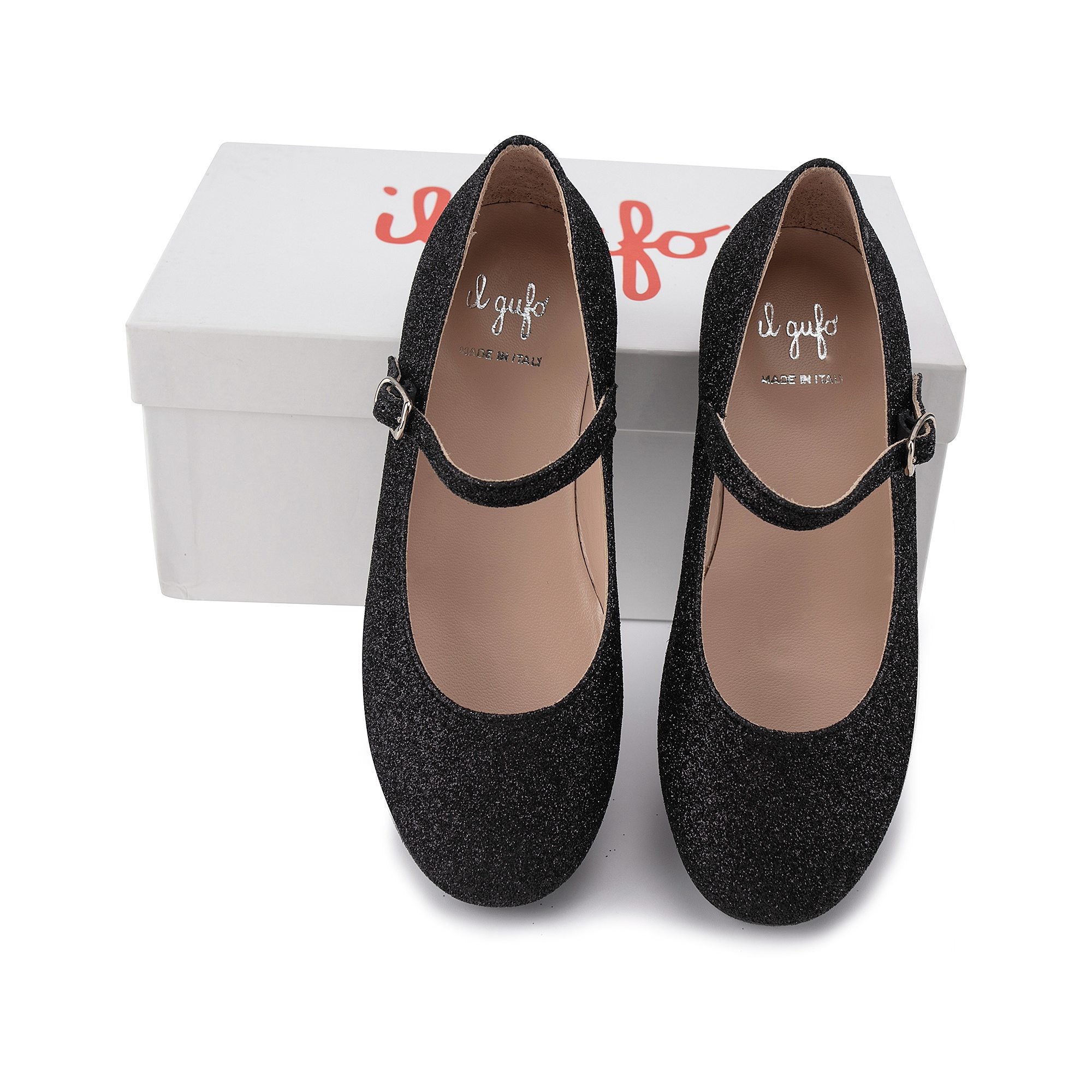 Girls Black Glitter Flat Shoes