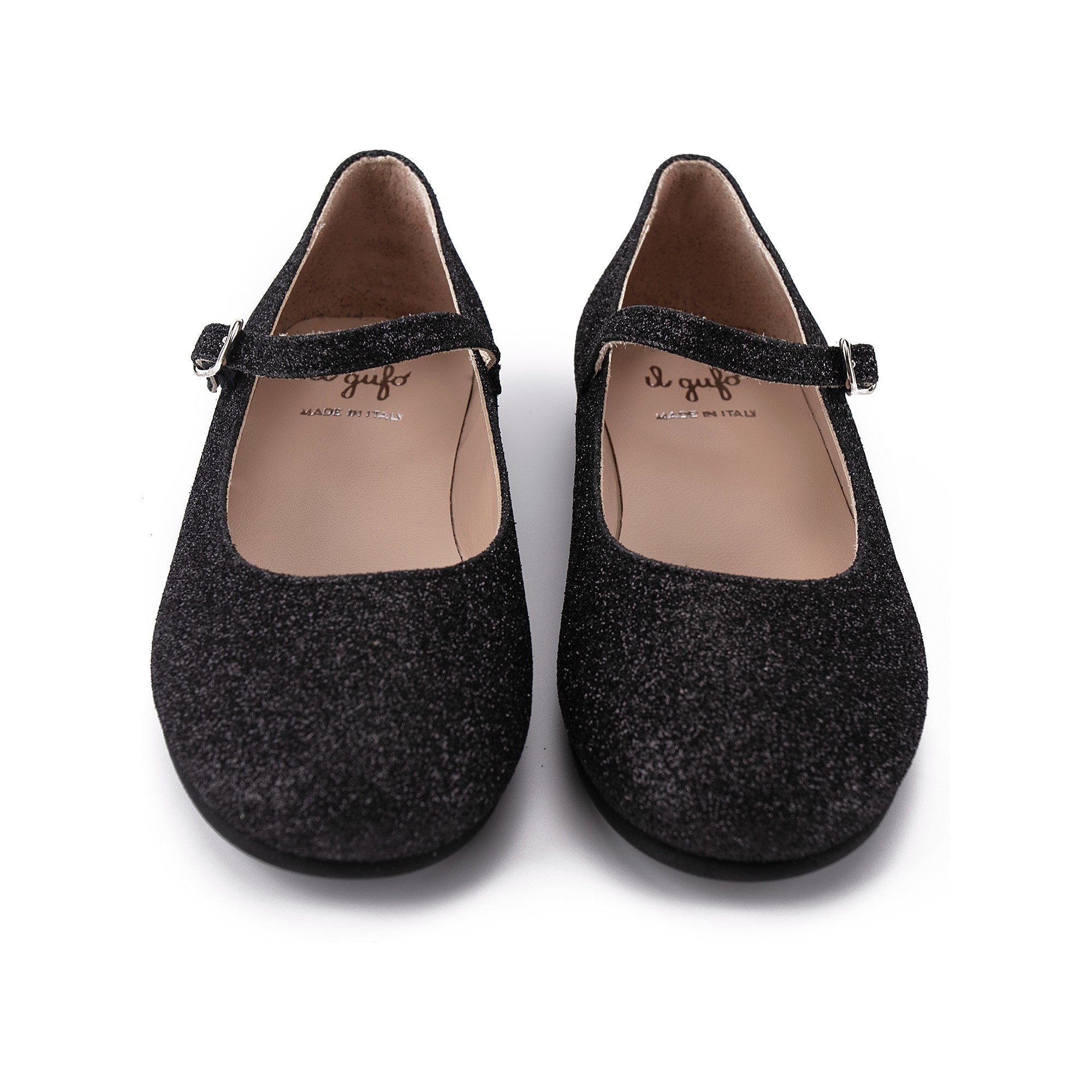 Girls Black Glitter Flat Shoes