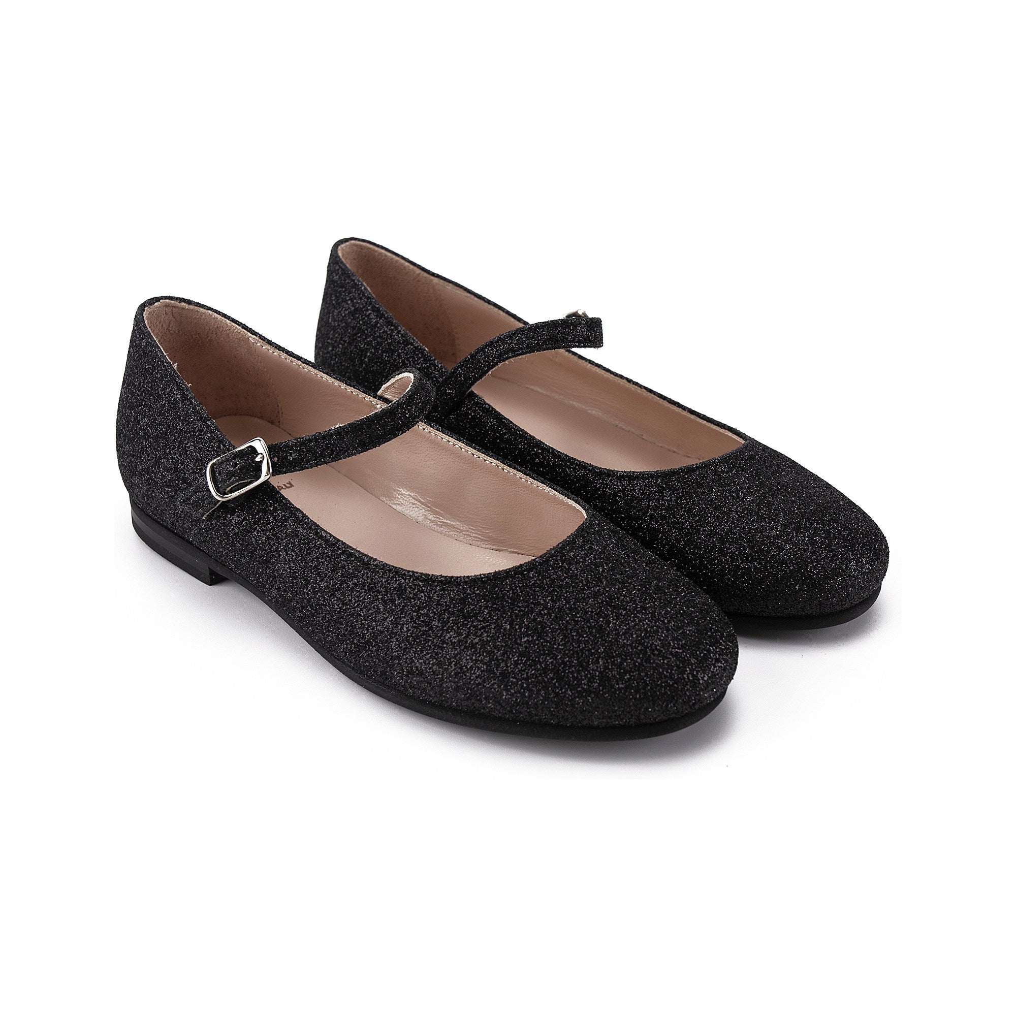 Girls Black Glitter Flat Shoes