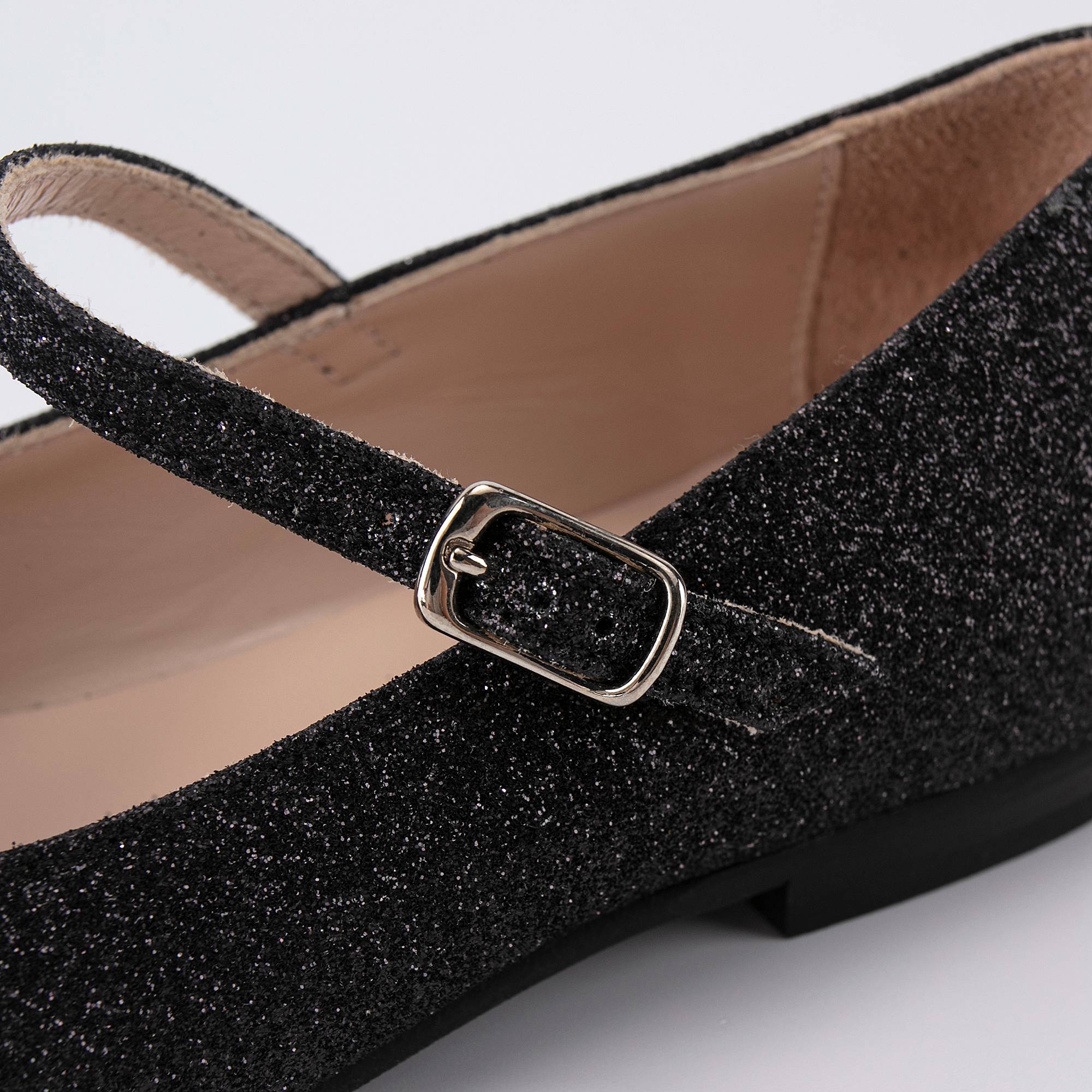 Girls Black Glitter Flat Shoes