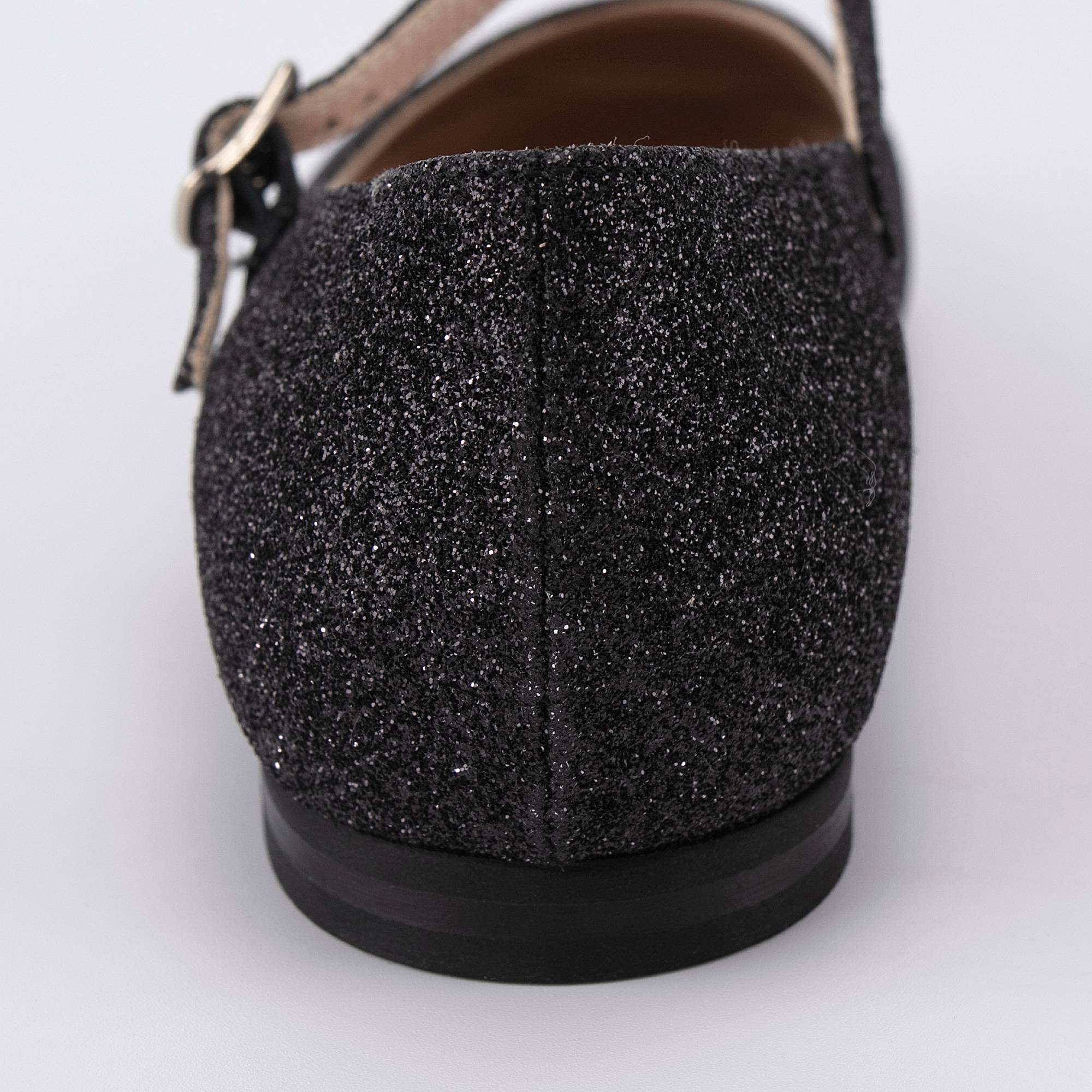 Girls Black Glitter Flat Shoes