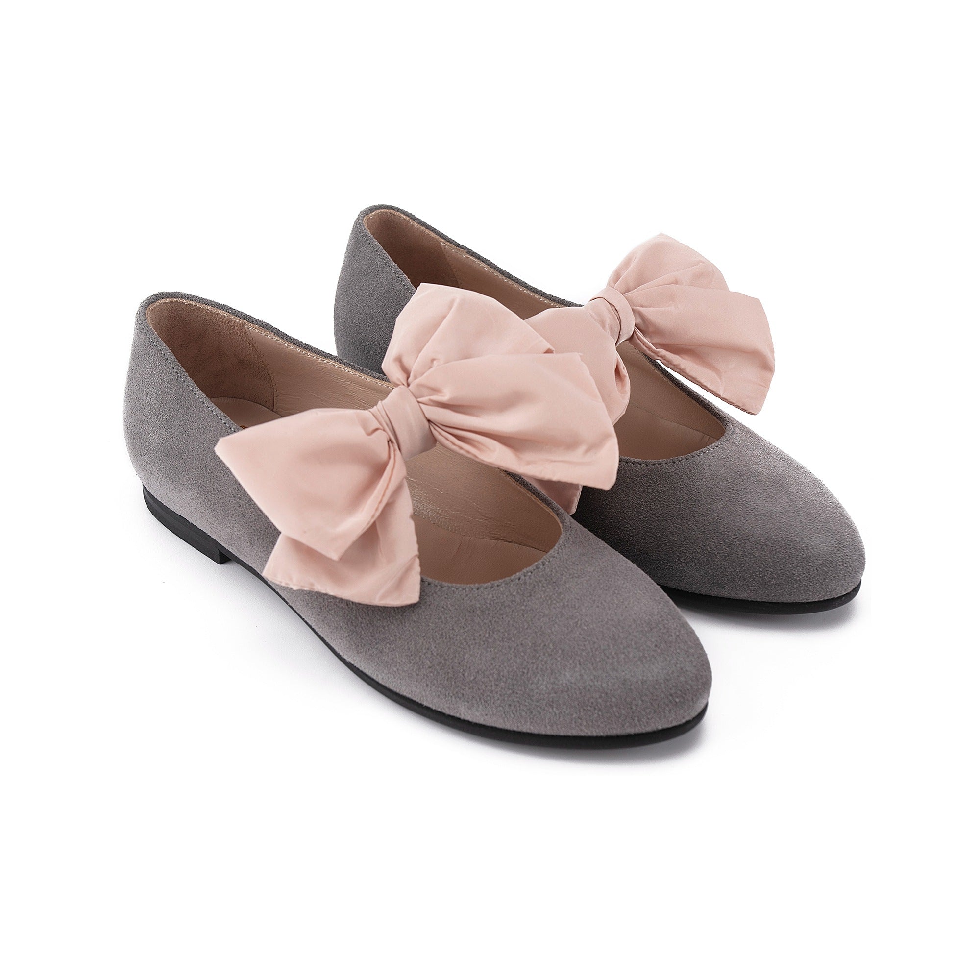 Girls Grey Bow-knot Flat Shoes