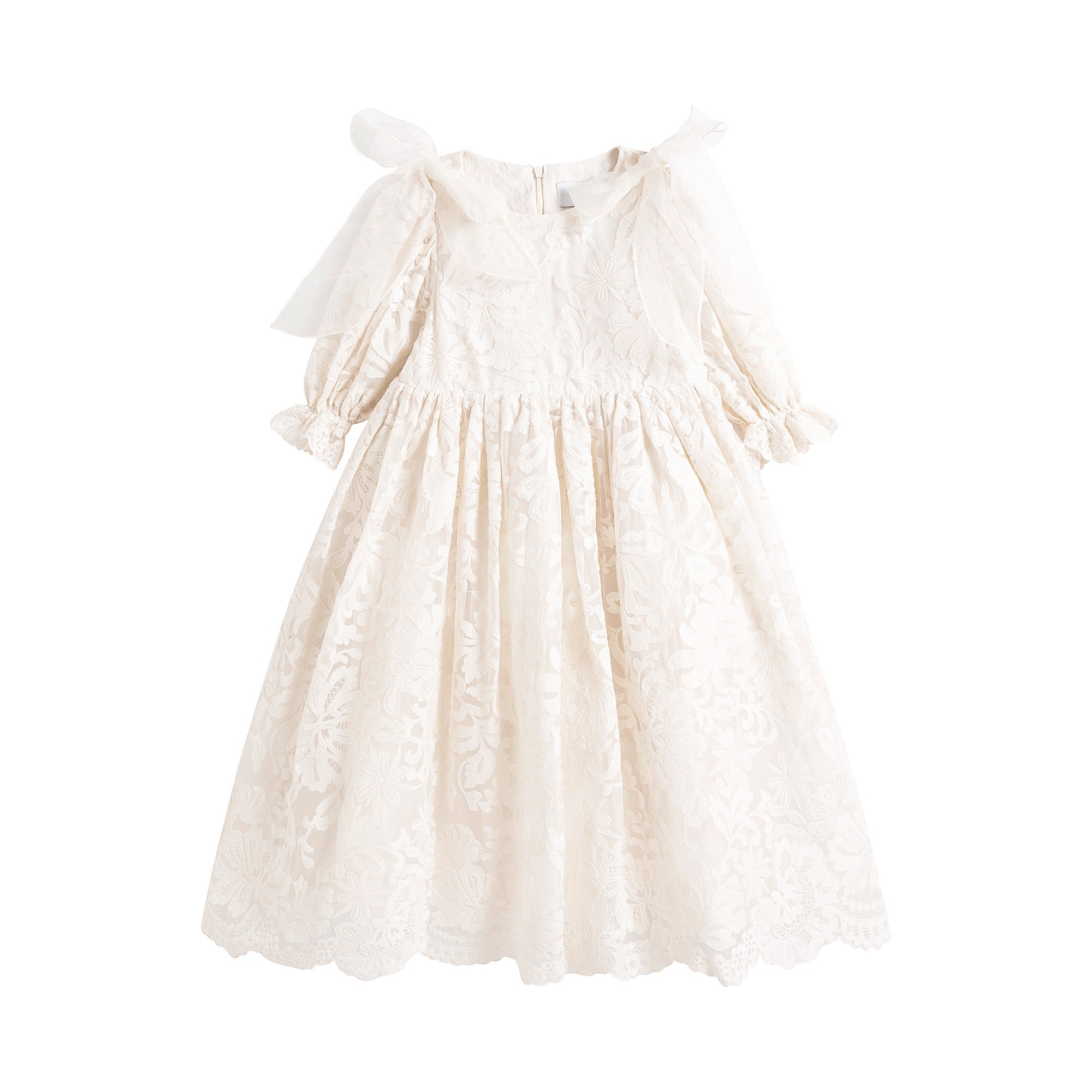 Girls White Embroidered Cotton Dress