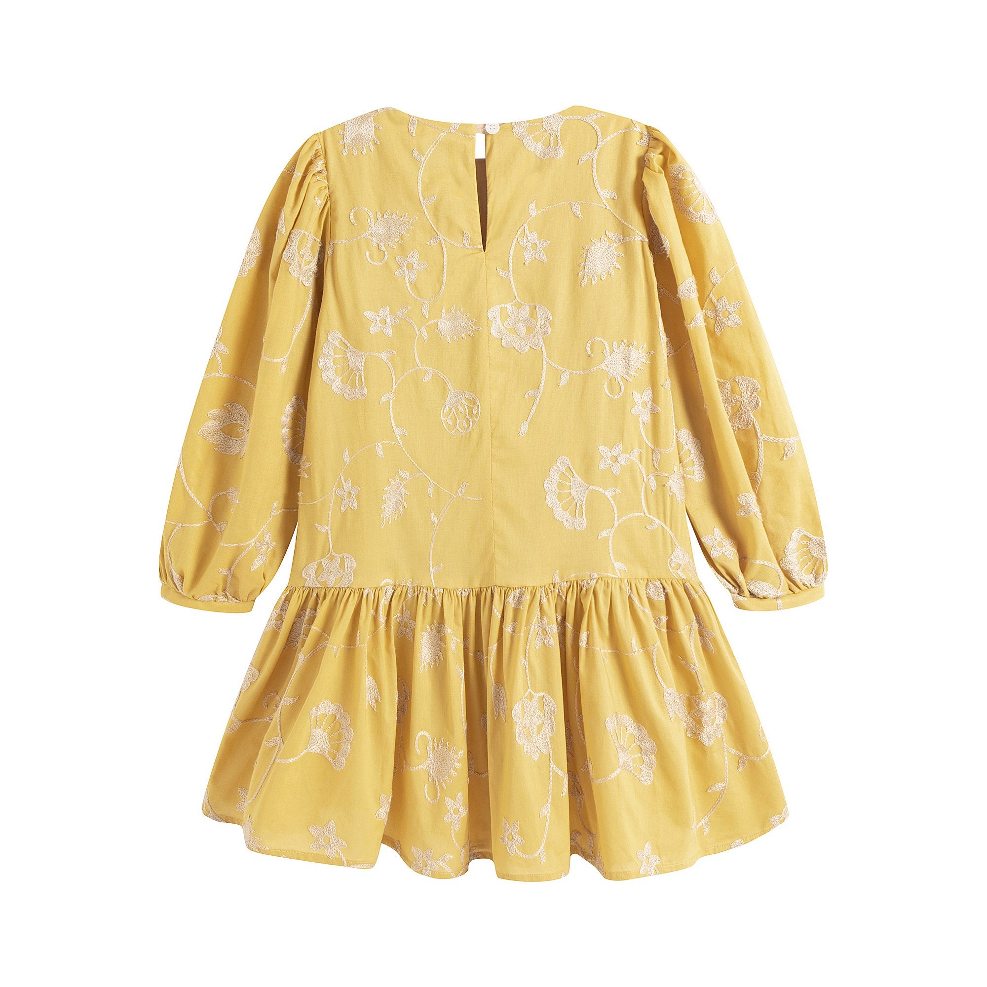 Girls Yellow Embroidered Cotton Dress
