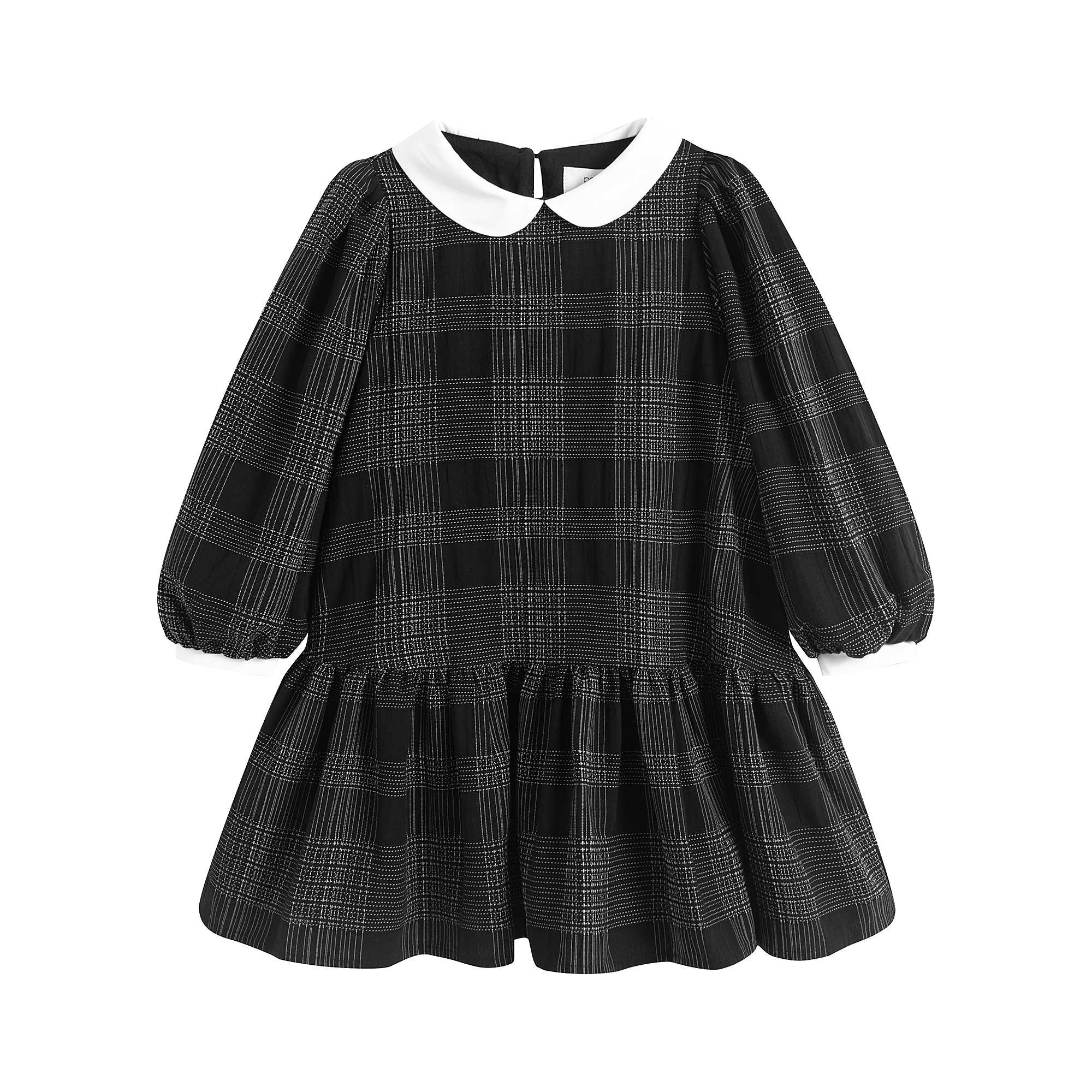 Girls Black Check Cotton Dress