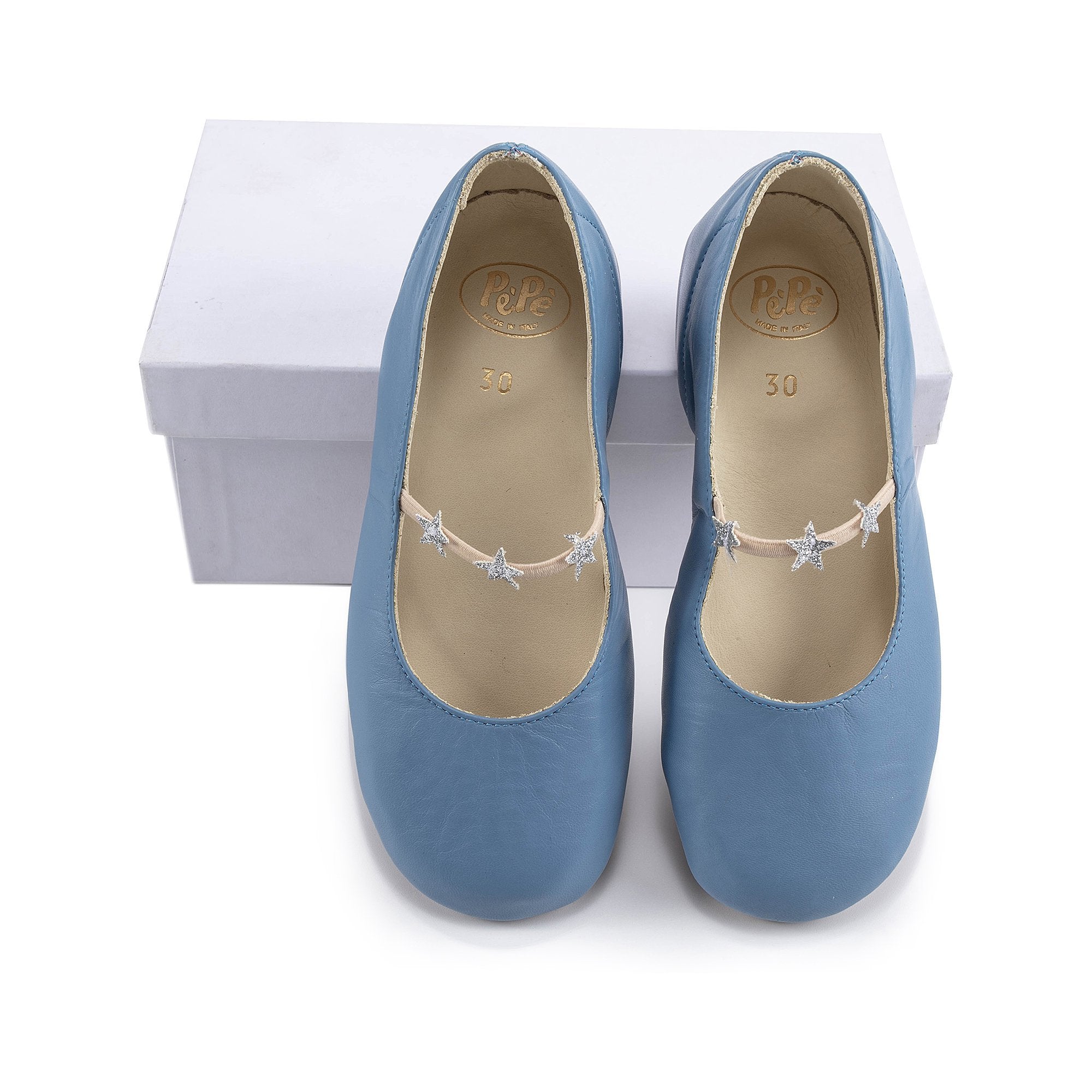 Girls Blue Stars Leather Shoes