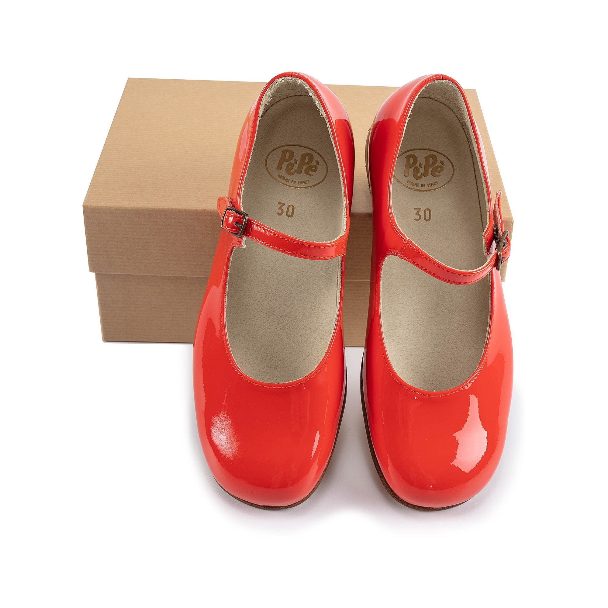 Girls Bright Red Leather Shoes