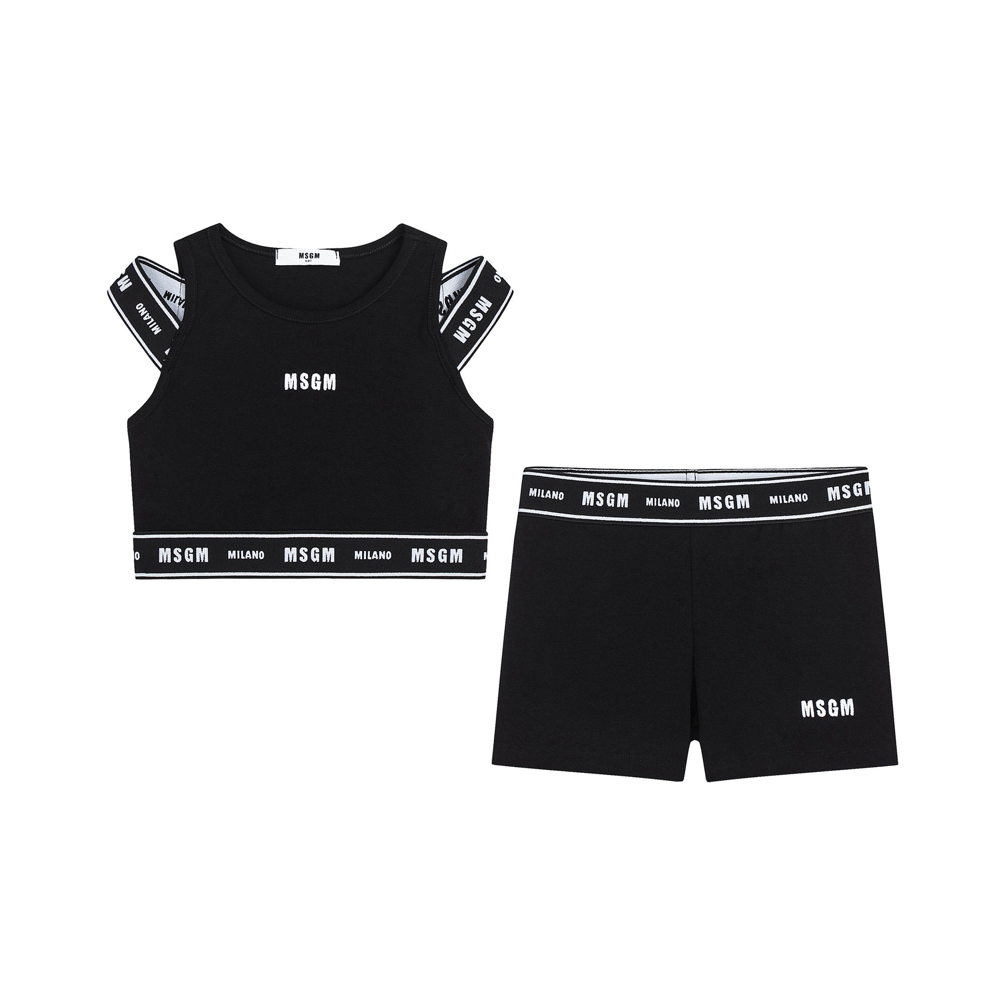 Girls Black Cotton Vest Set