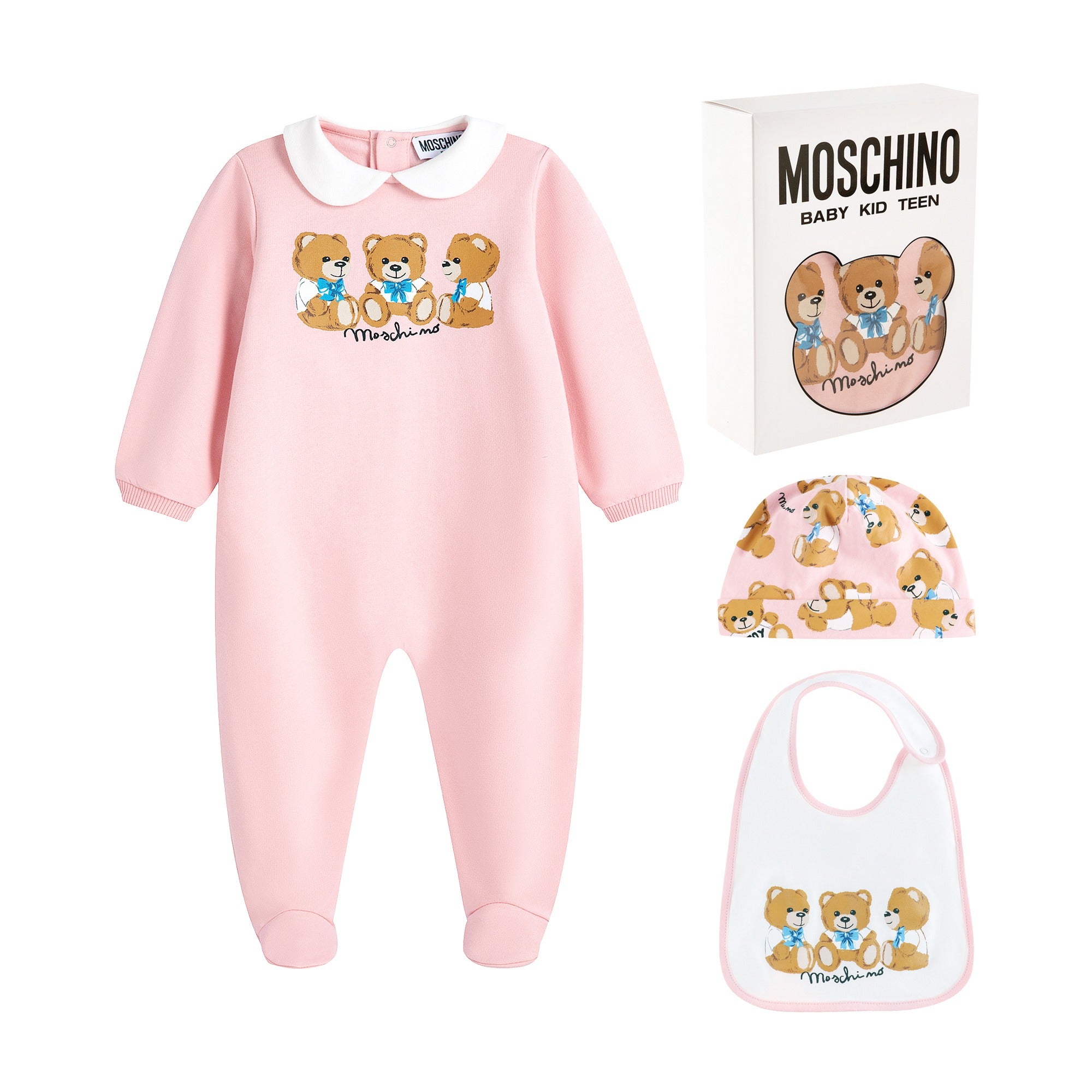 Baby Boys & Girls Pink Printed Cotton Babysuit Set