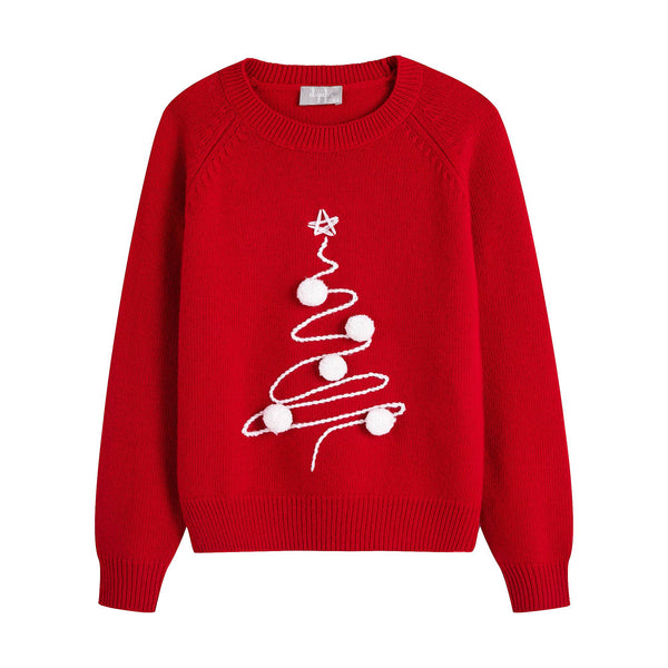 Girls Red Pom Wool Sweater