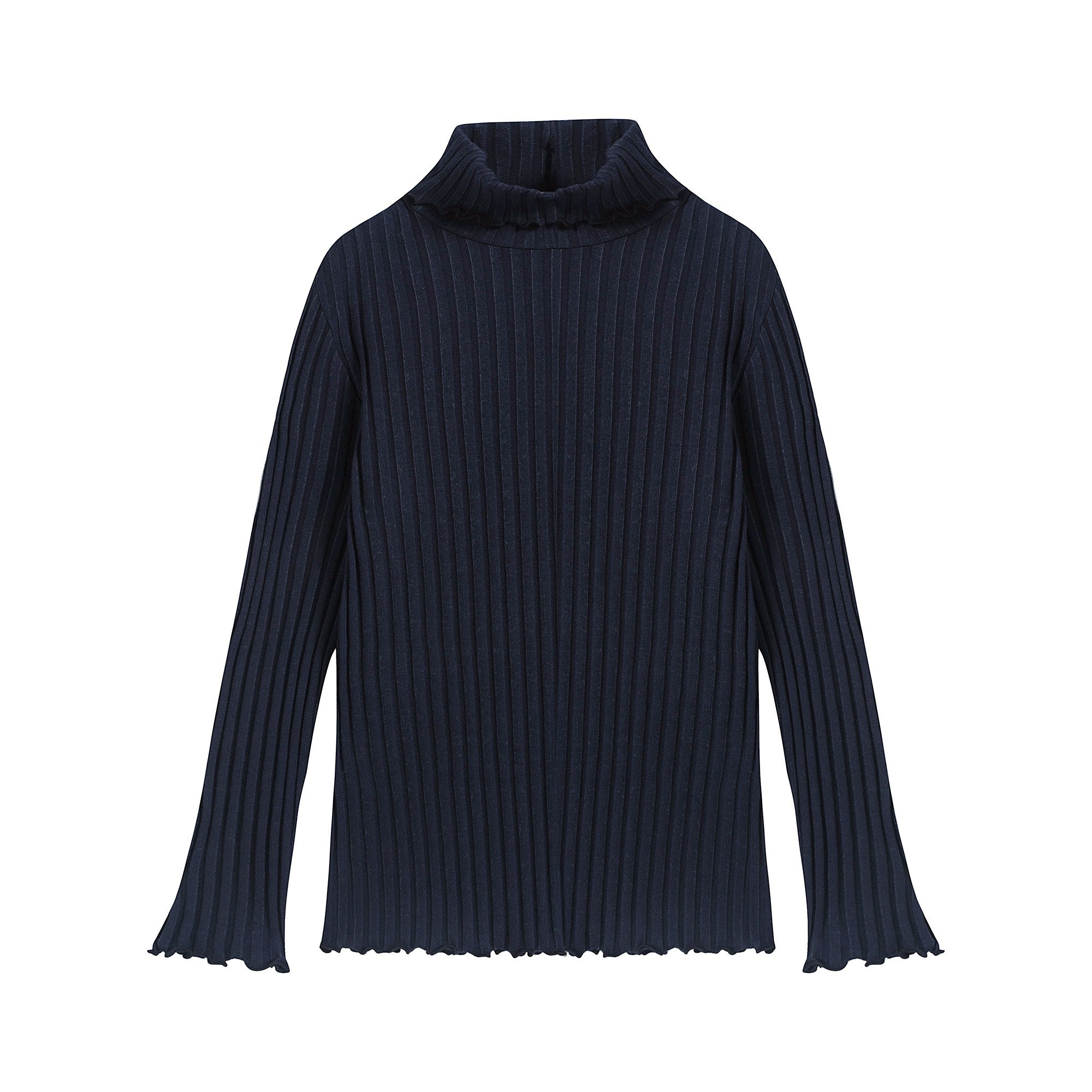 Girls Blue Cotton Turtleneck