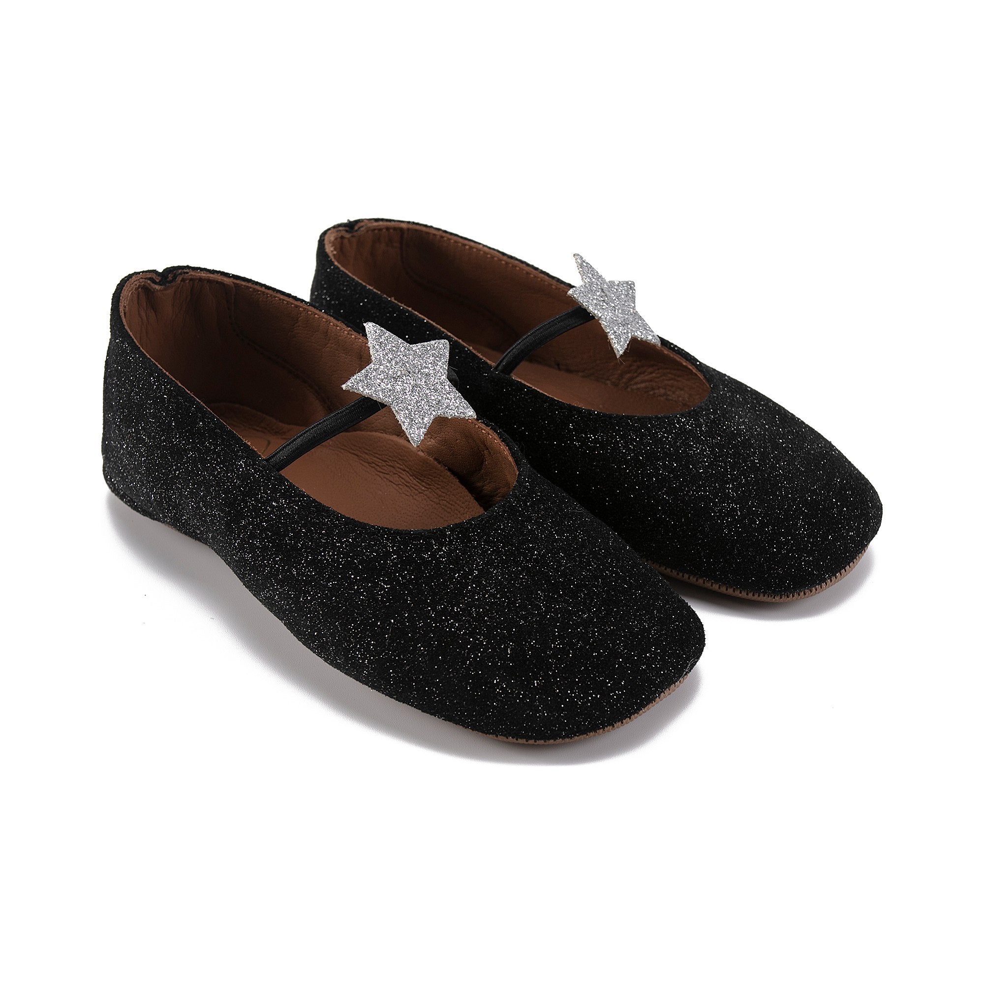 Girls Black Star Leather Shoes