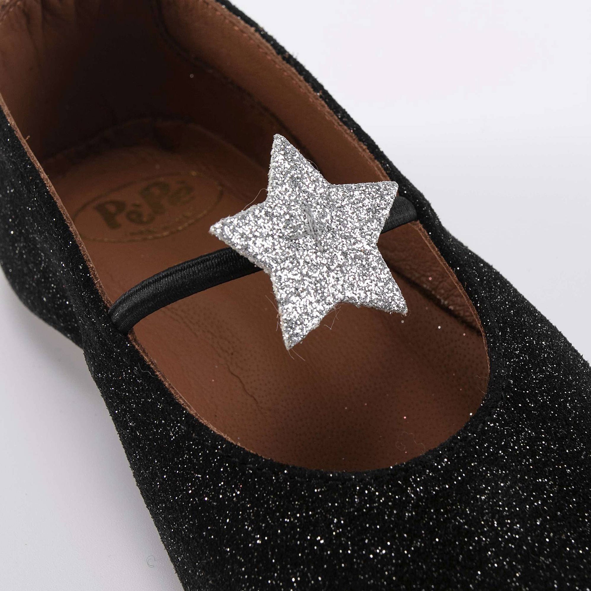 Girls Black Star Leather Shoes