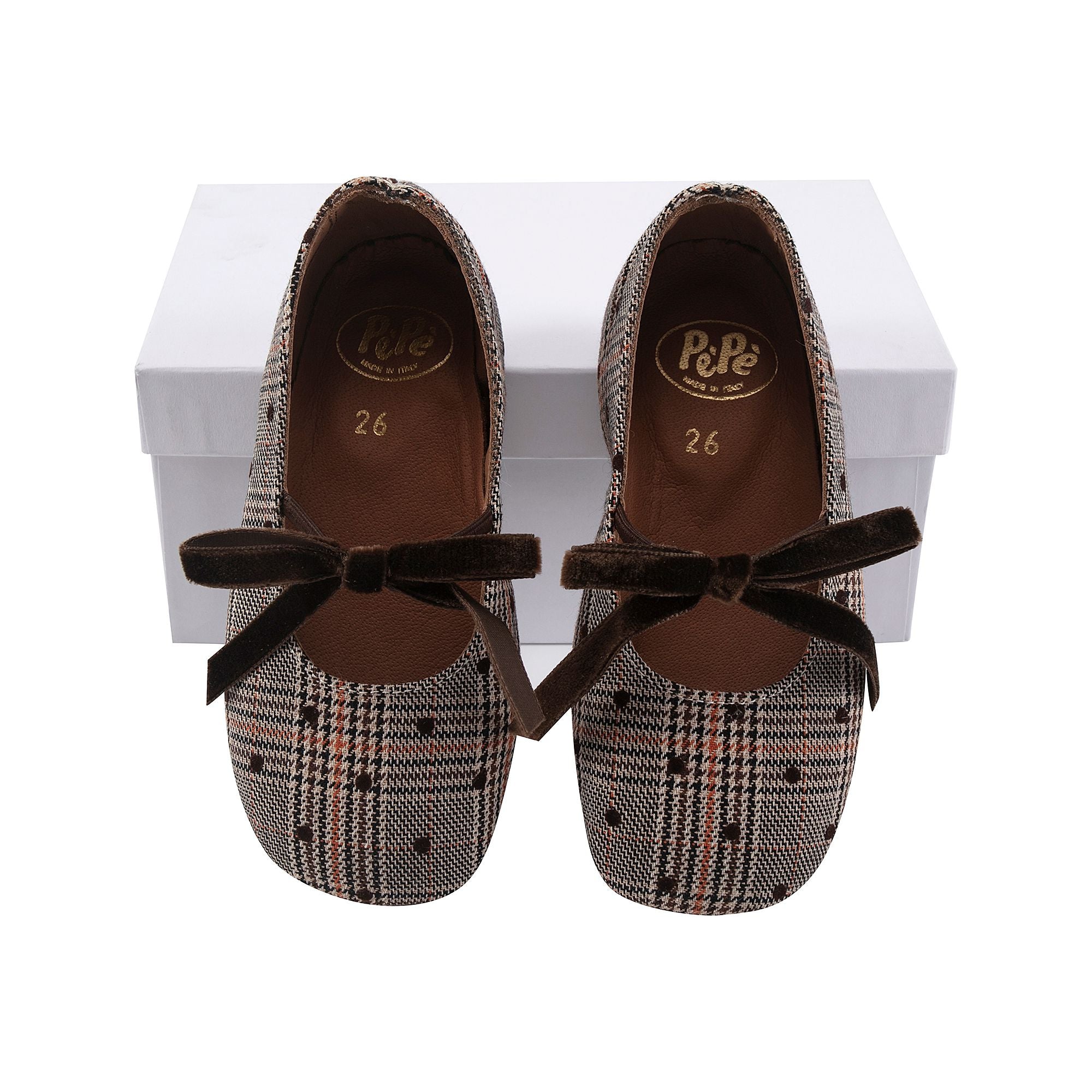 Girls Brown Check Shoes