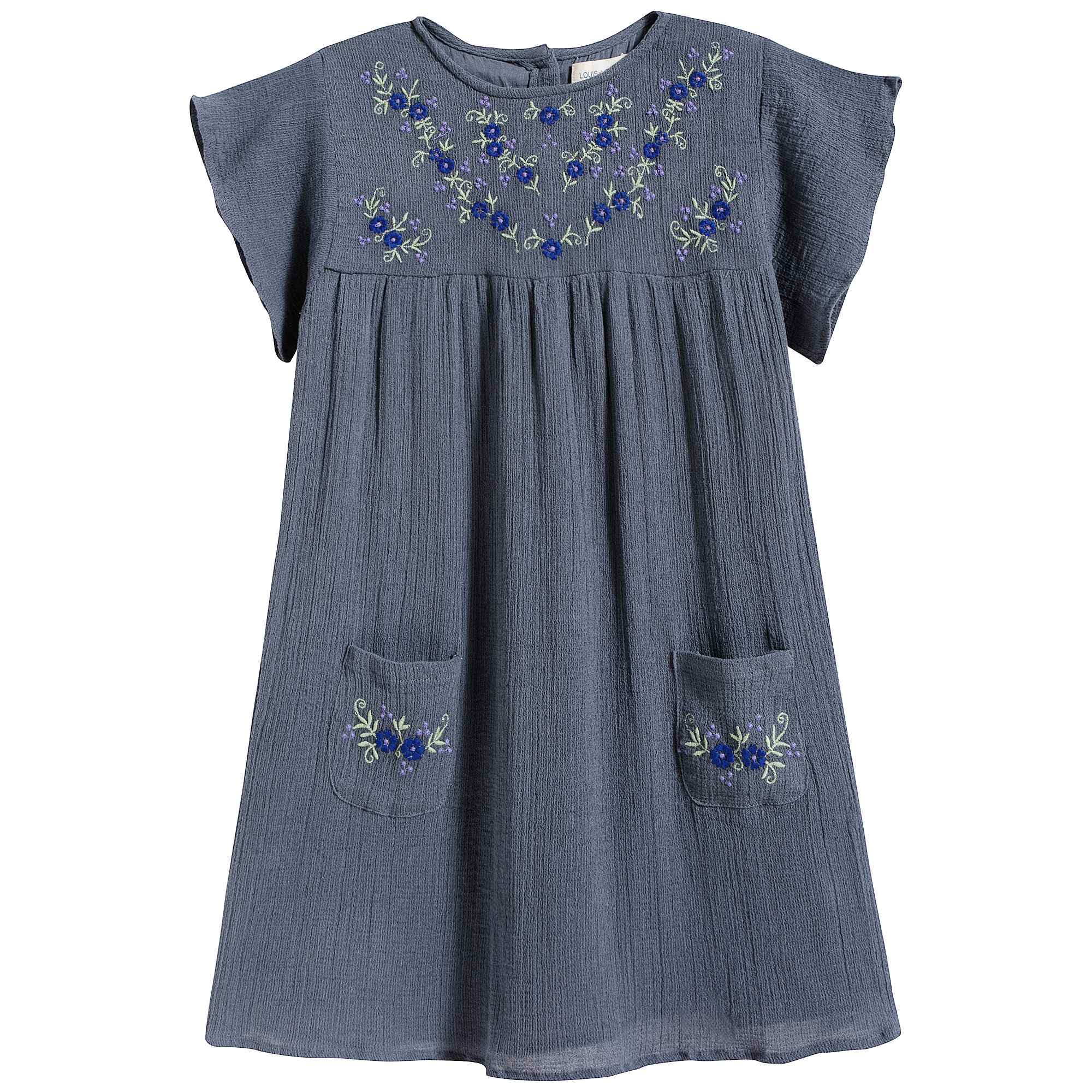 Girls Blue Flowers Cotton Dress