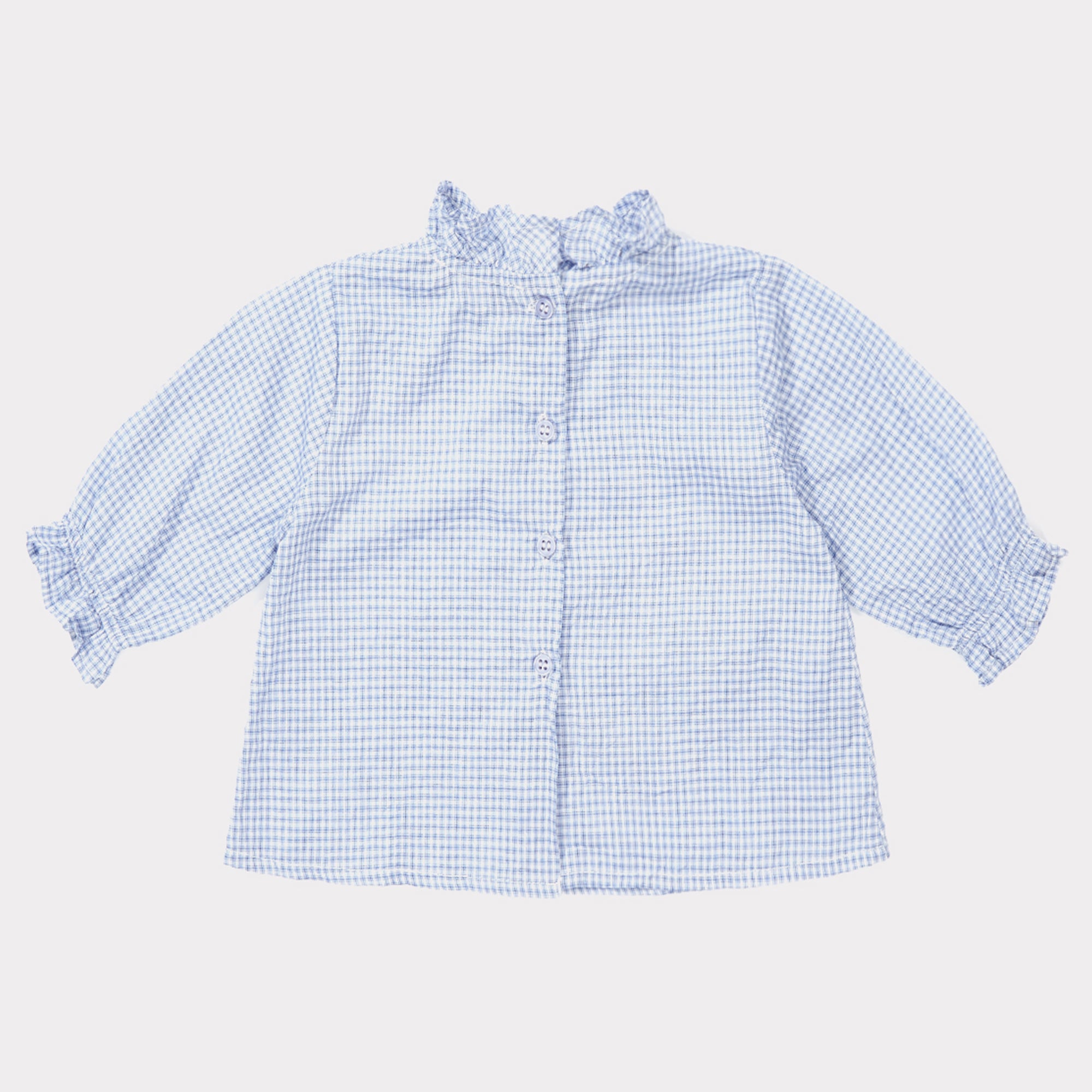 Baby Girls Sky Blue Check Cotton Blouse