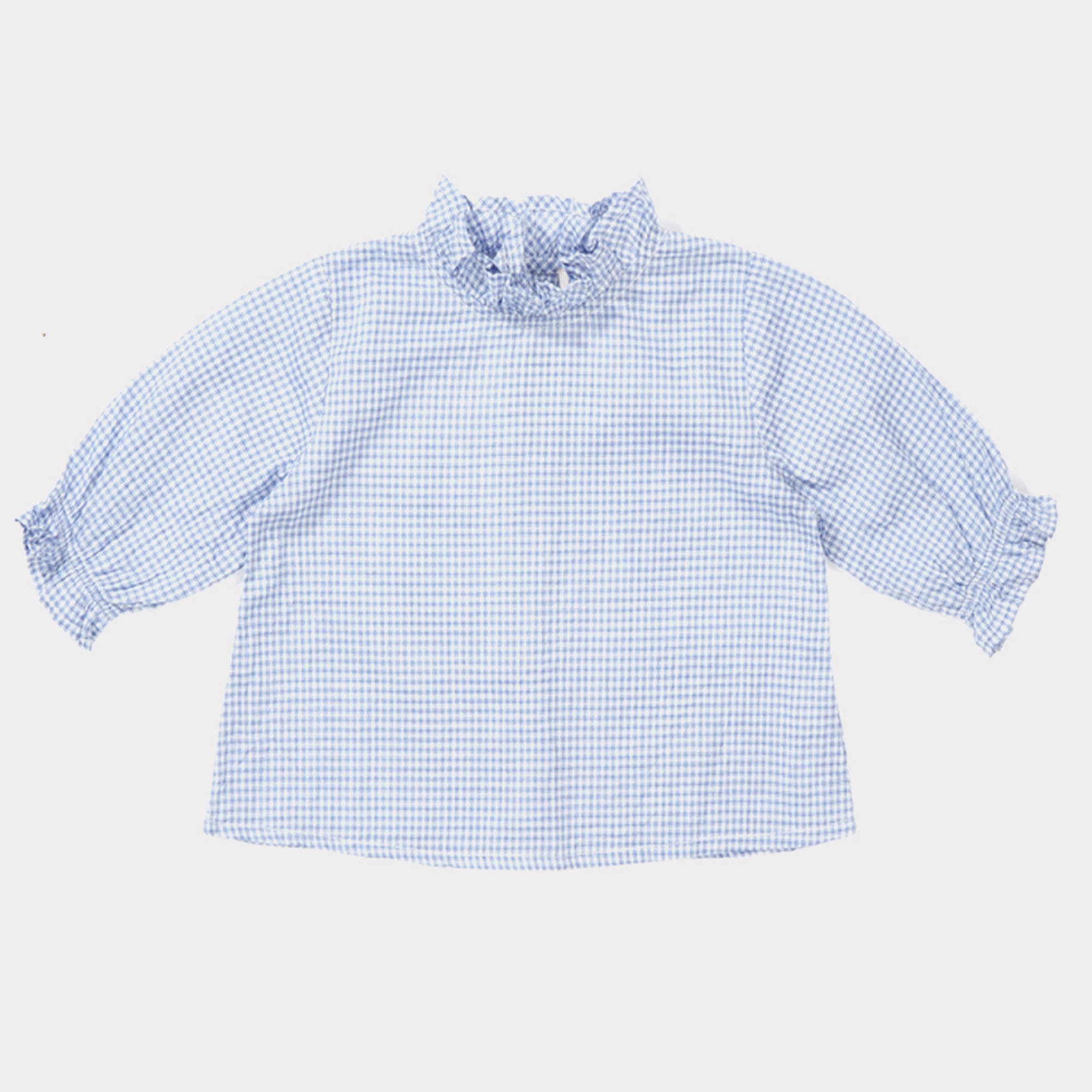 Baby Girls Sky Blue Check Cotton Blouse