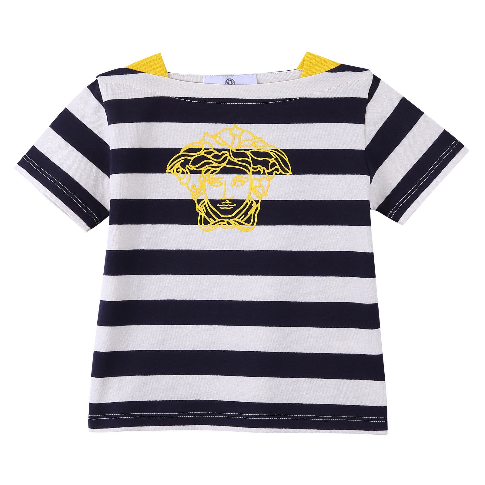 Baby Boys White&Navy Blue Stripe Cotton T-Shirt - CÉMAROSE | Children's Fashion Store - 1