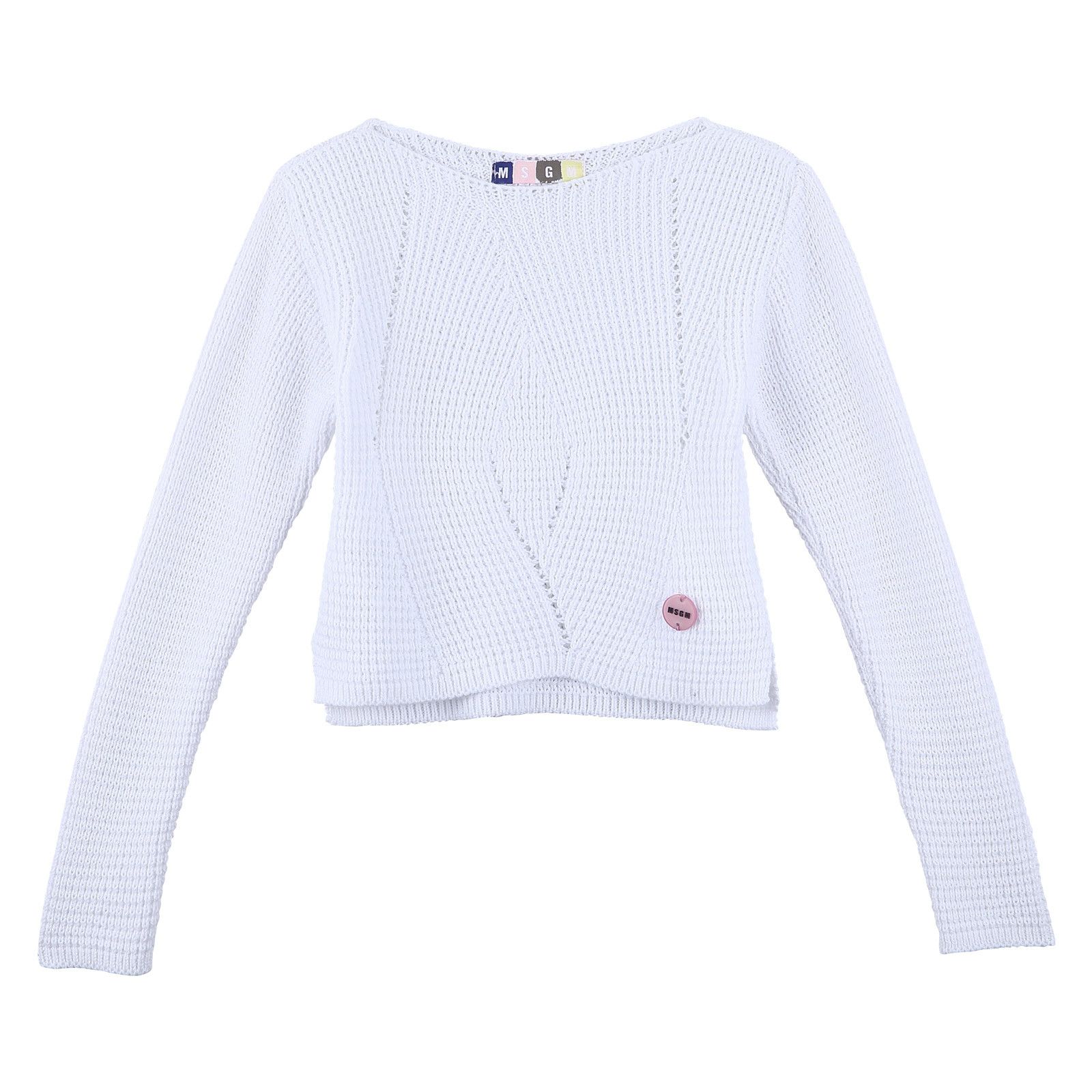 Girls White Knitted Jersey Cardigan With Brand Logo Patch - CÉMAROSE | Children's Fashion Store - 1