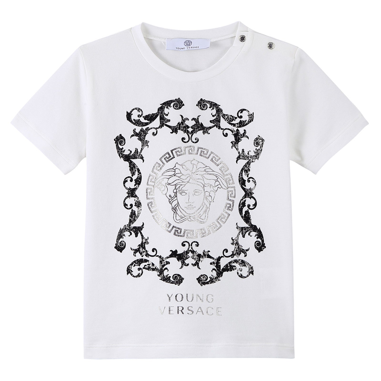 Baby Boys White Cotton T-Shirt With Photo Frame Trims Logo - CÉMAROSE | Children's Fashion Store - 1