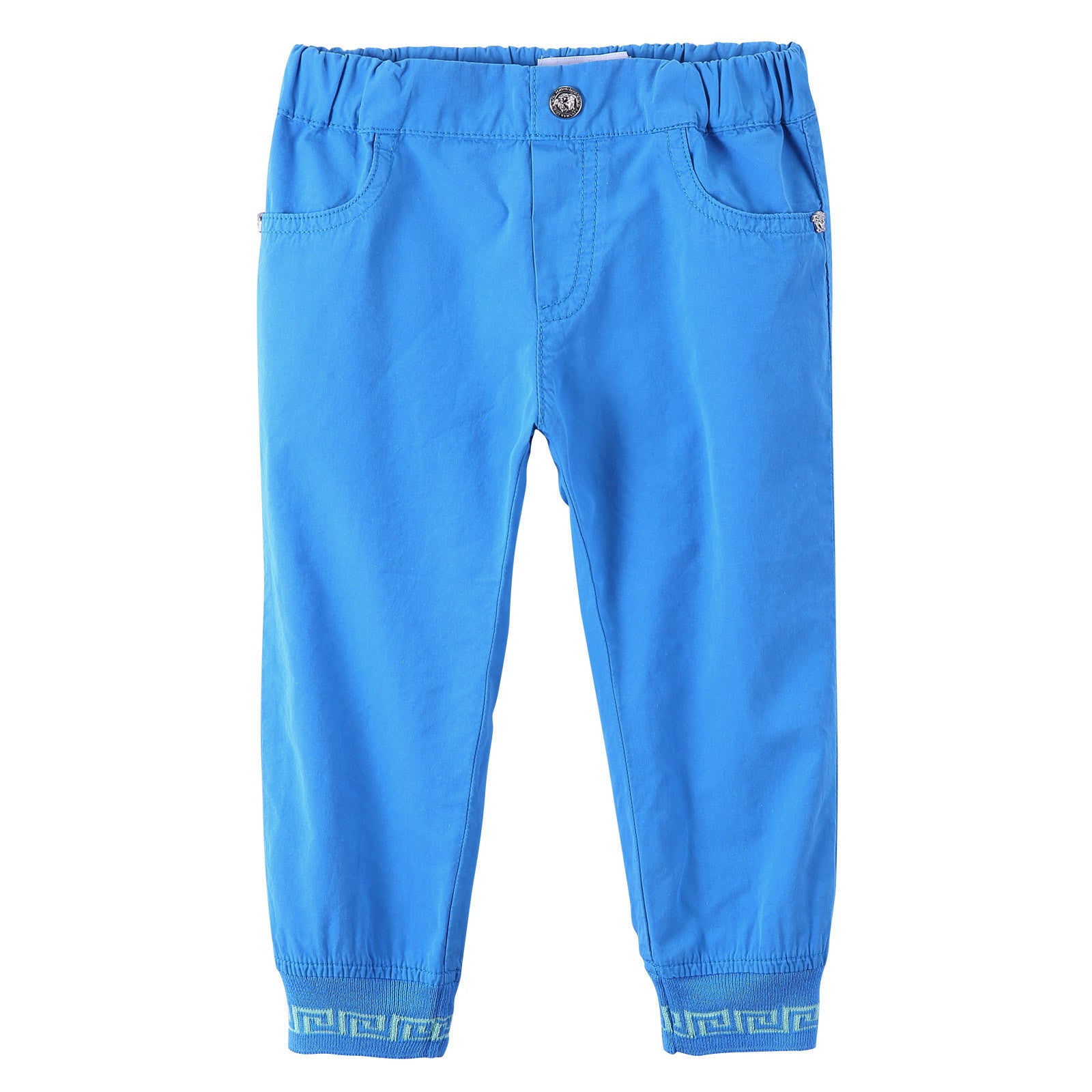 Baby Boys Ocean Blue Ribbed Cuffs Cotton Trousers - CÉMAROSE | Children's Fashion Store - 1