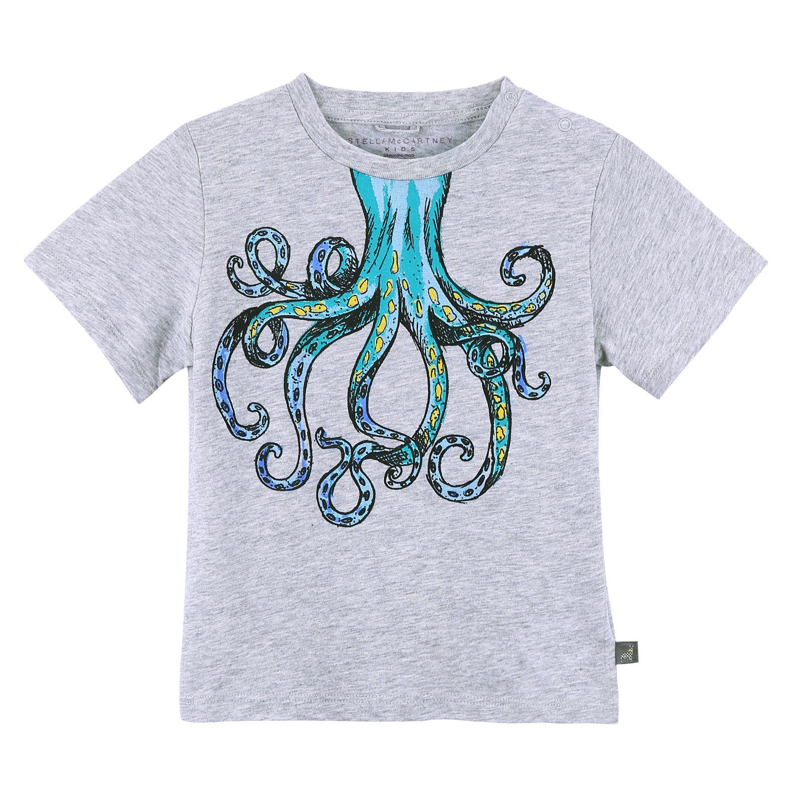 Baby Girls Grey Cotton T-Shirt With Octopus Print Trims - CÉMAROSE | Children's Fashion Store - 1