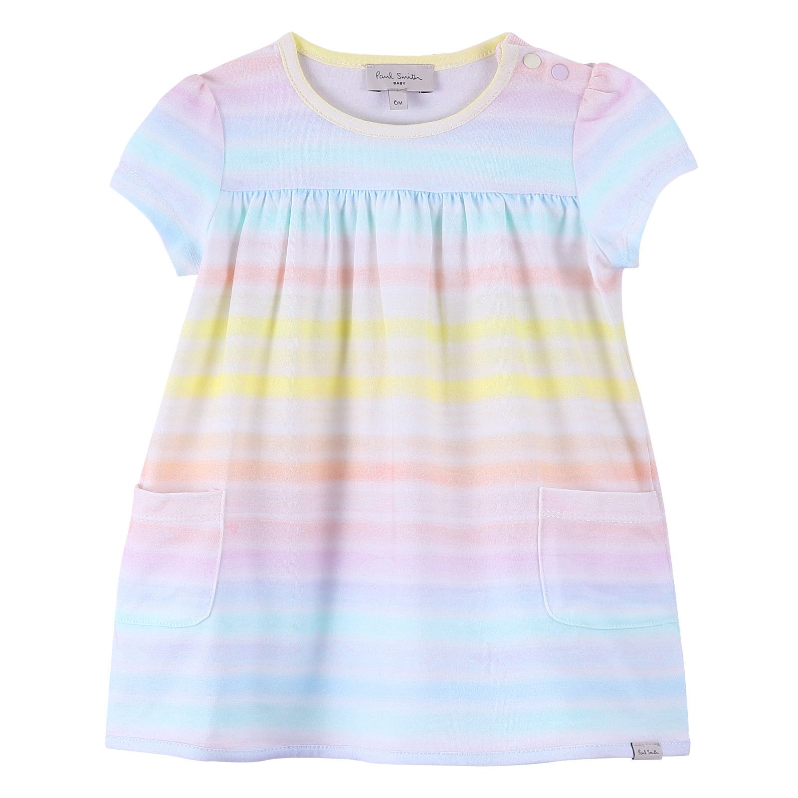 Baby Girls White Cotton Dress With Colorful Stripe - CÉMAROSE | Children's Fashion Store - 1