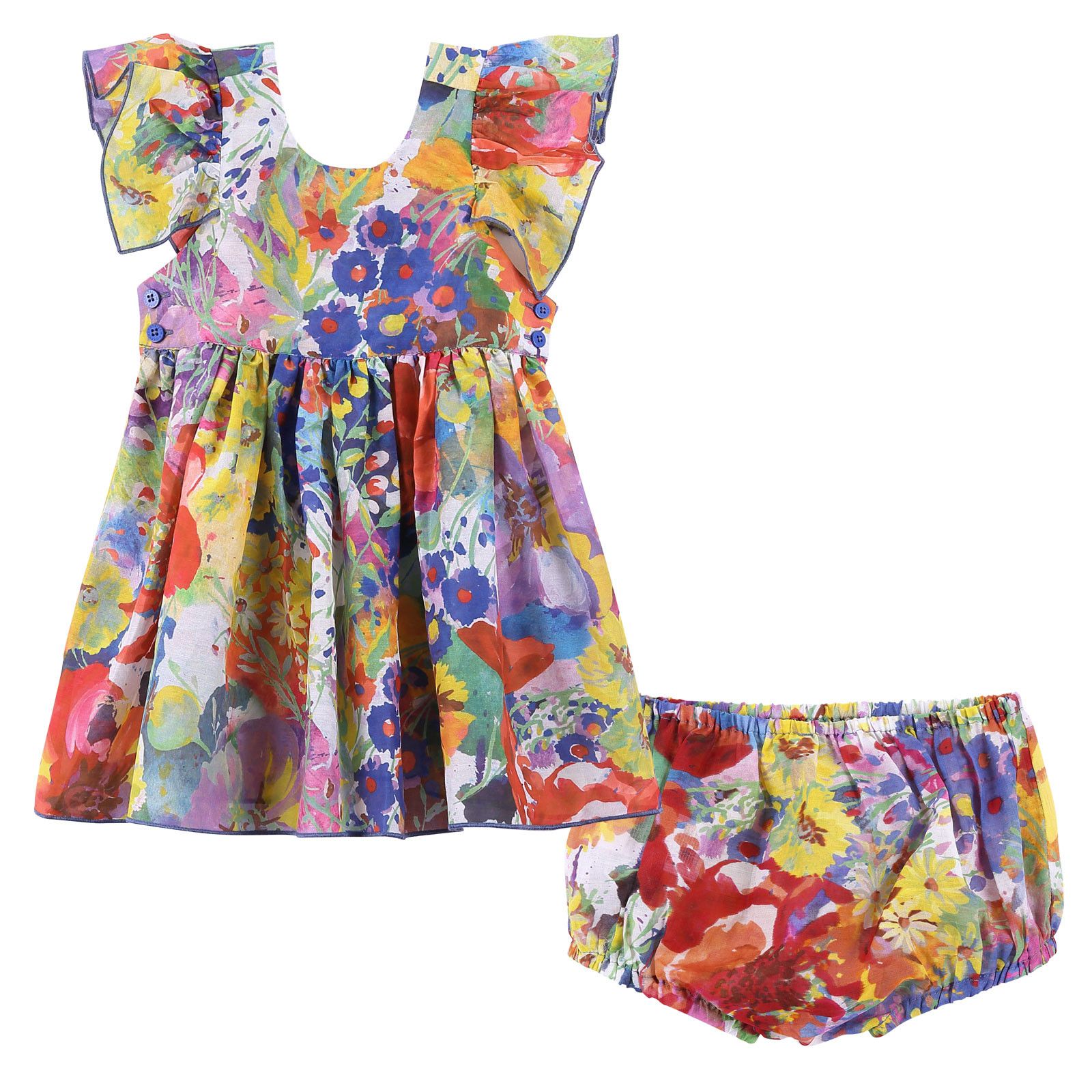 Baby Girls Multicolor Floral Printed Woven Dress With Bloomres - CÉMAROSE | Children's Fashion Store - 1