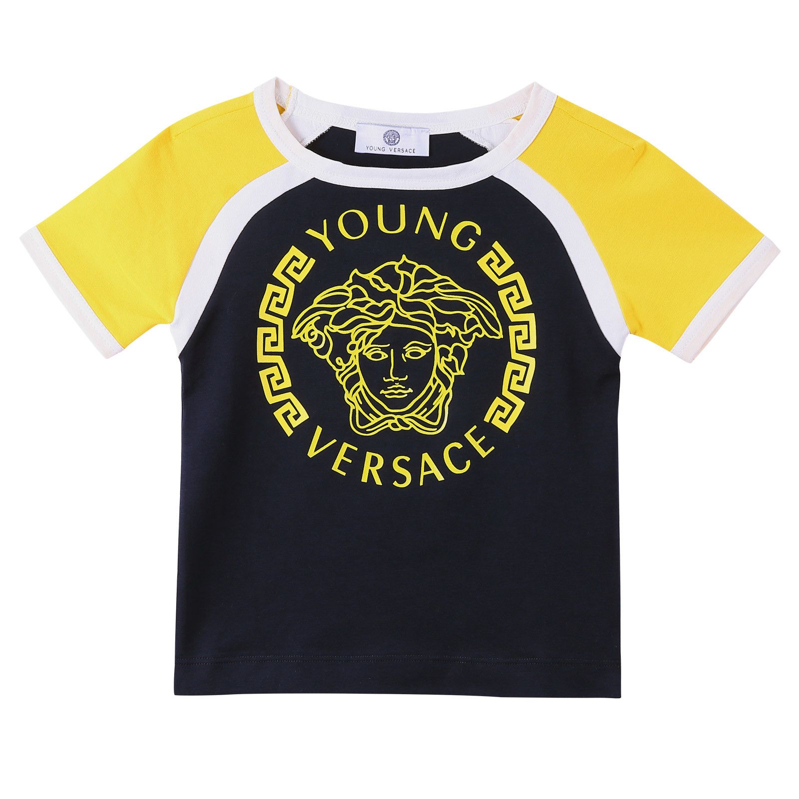 Boys Blue&Yellow Cotton T-Shirt With Medusa Print Logo - CÉMAROSE | Children's Fashion Store - 1