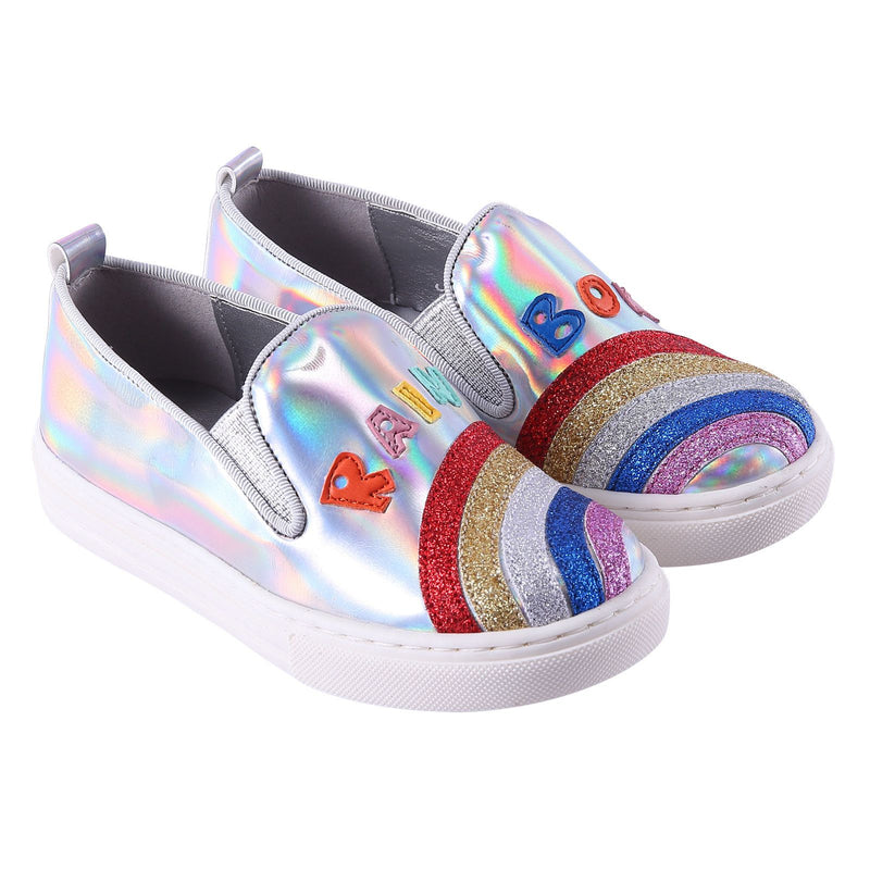 Girls Silver Shoes With Patch Rainbow Trims - CÉMAROSE | Children's Fashion Store - 1