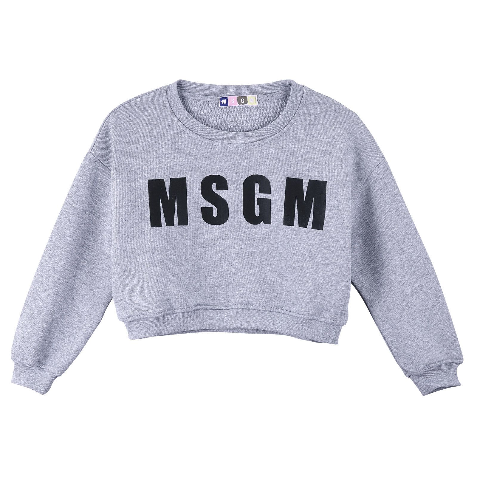Girls Grey Melange Cotton Sweatshirt With Brand  Logo - CÉMAROSE | Children's Fashion Store - 1