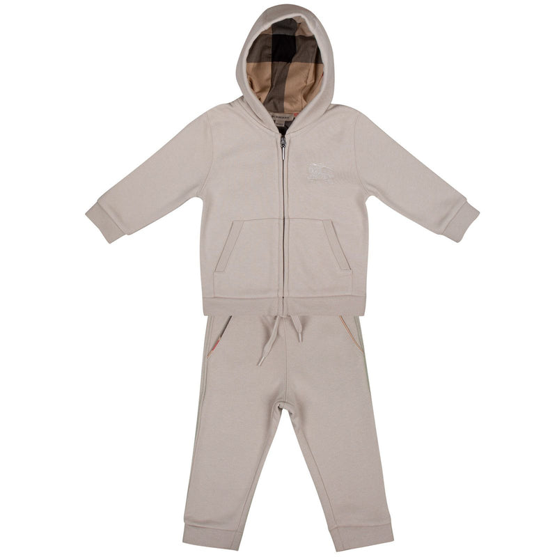 Baby Boys Beige Tracksuit With Check Lined Hood - CÉMAROSE | Children's Fashion Store - 1