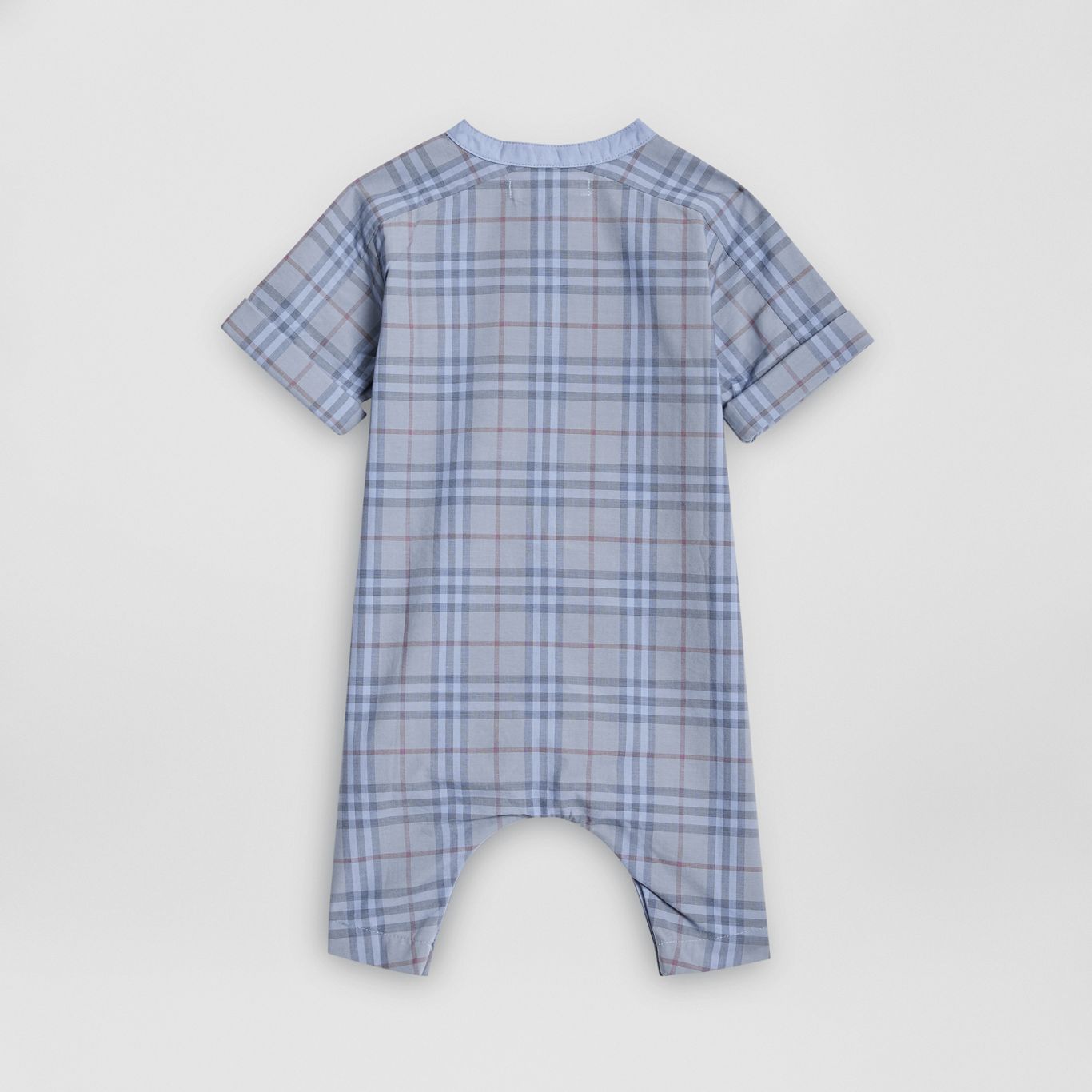Baby Dusty Blue Check Cotton Babysuit