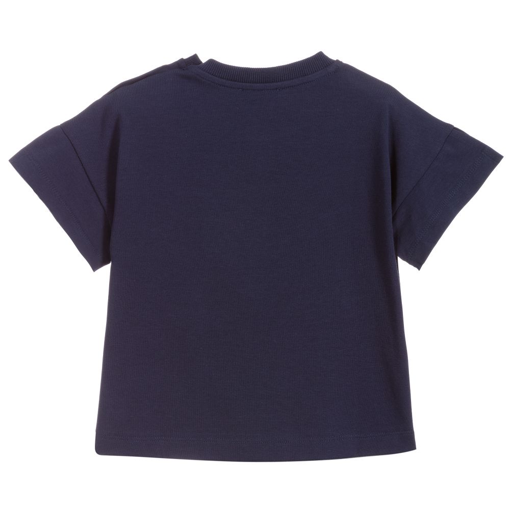 Girls Navy Logo Cotton T-shirt