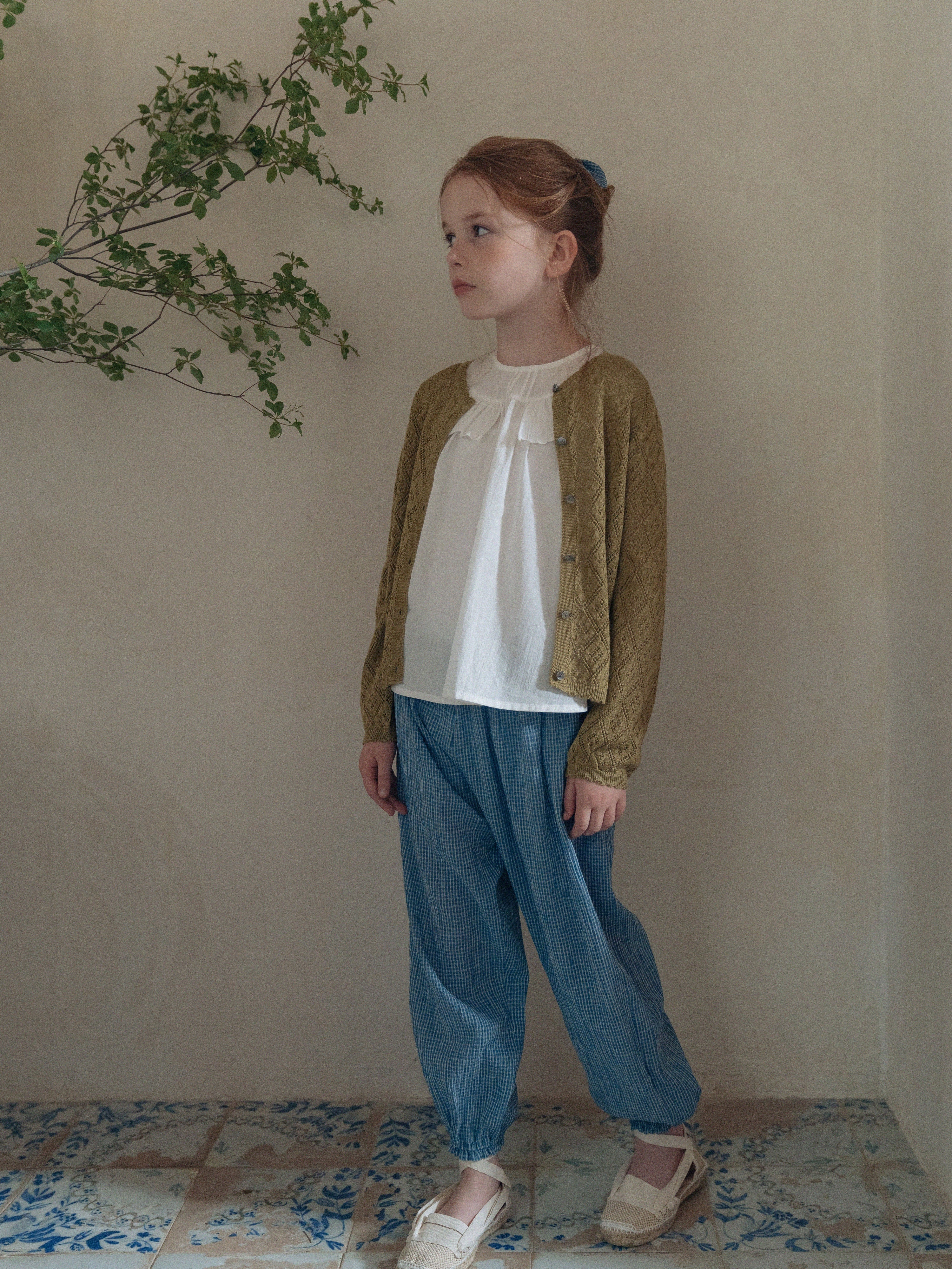 Girls Blue Check Cotton Trousers