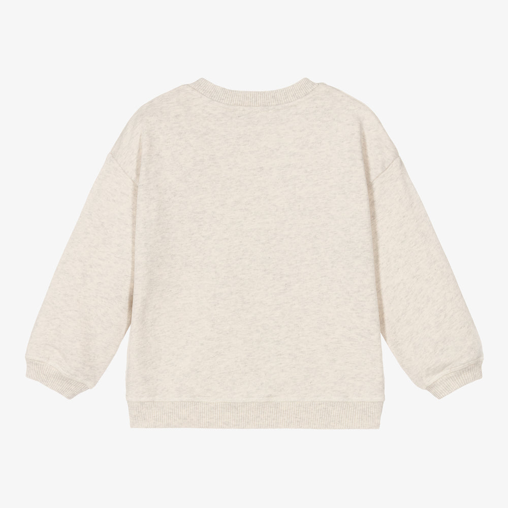 Girls Beige Logo Cotton Sweatshirt