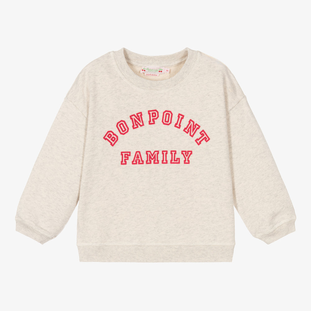 Girls Beige Logo Cotton Sweatshirt