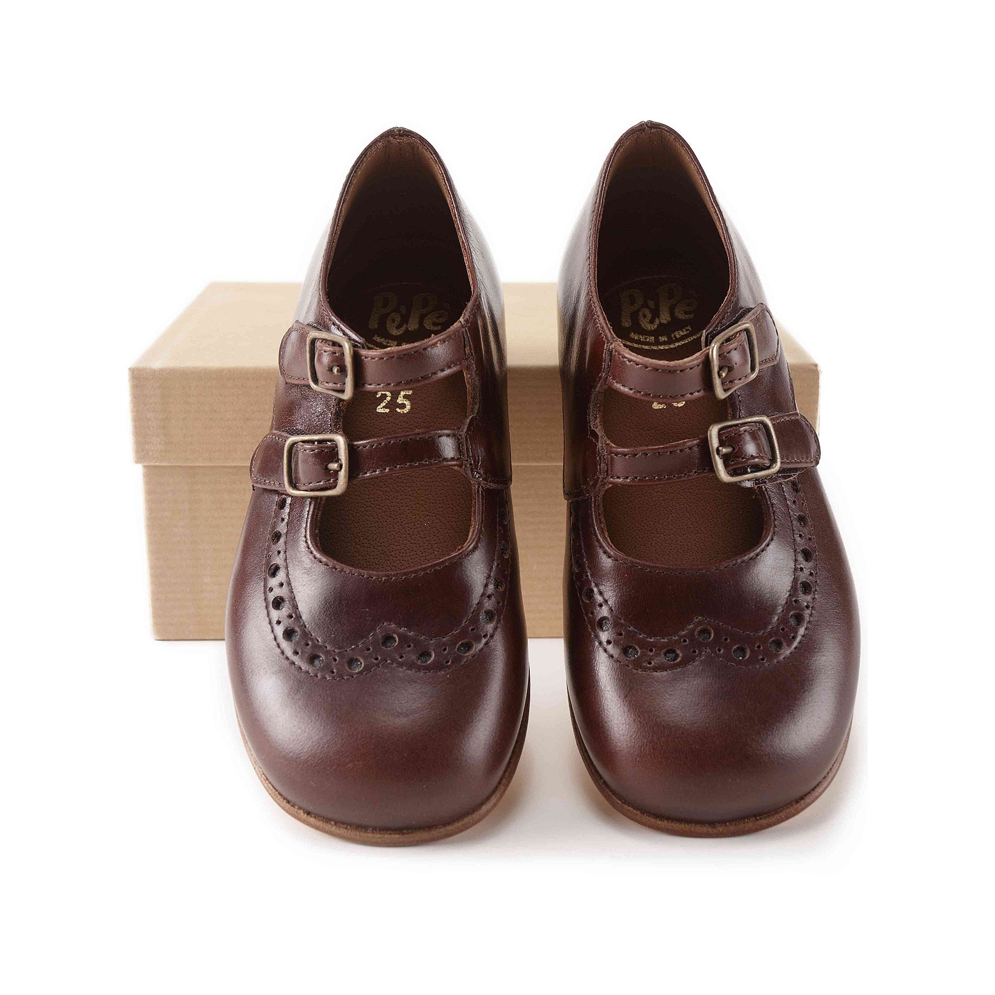 Girls Dark Brown Leather Shoes