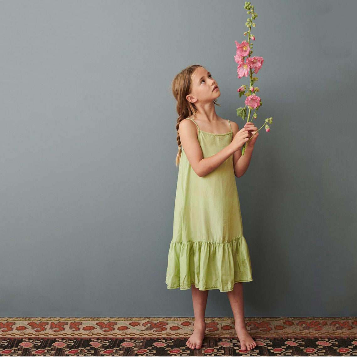 Girls Green Strap Silk Dress